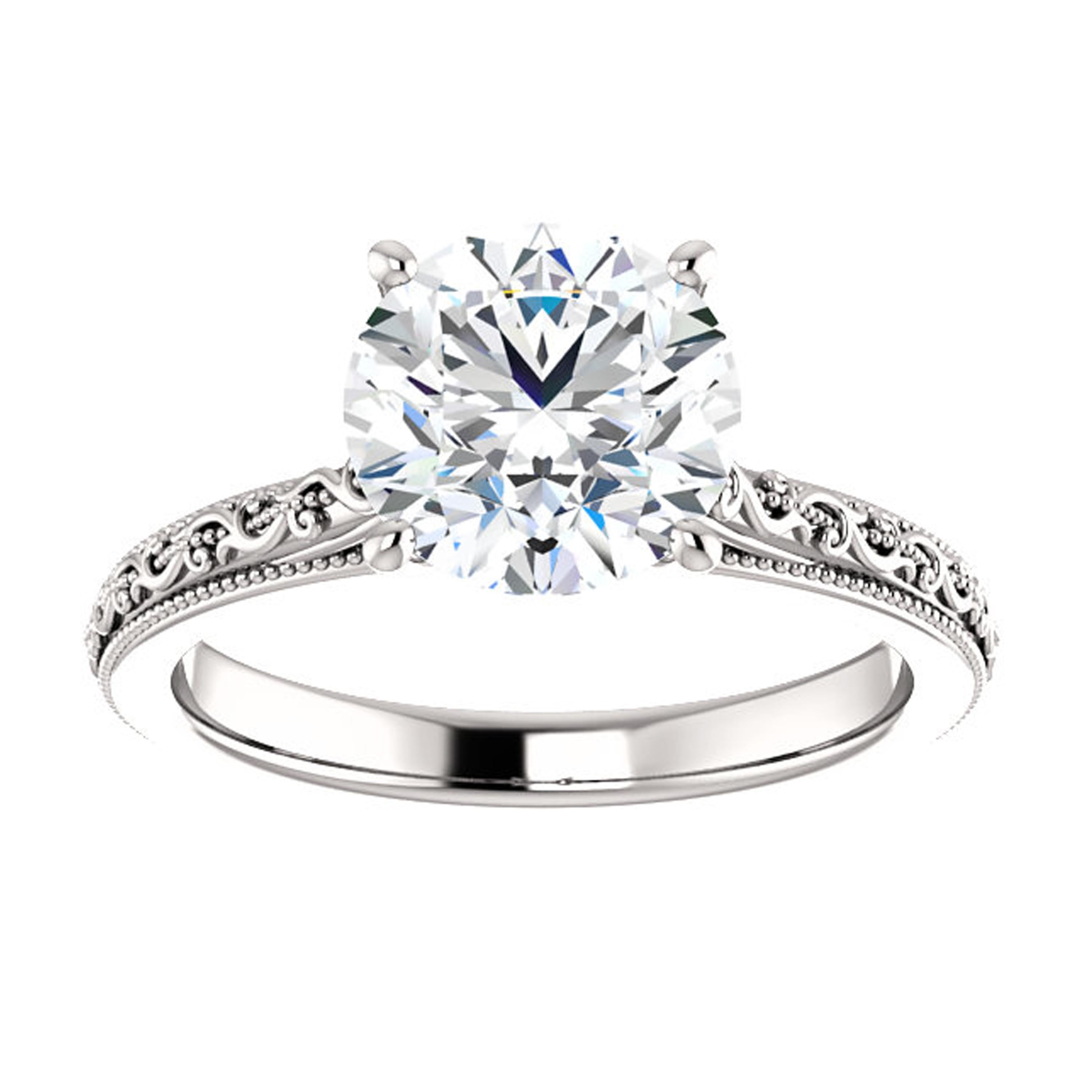 Women's Solitaire Vintage Inspired Filigree Deco GIA Round Cut Diamond Engagement Ring For Sale
