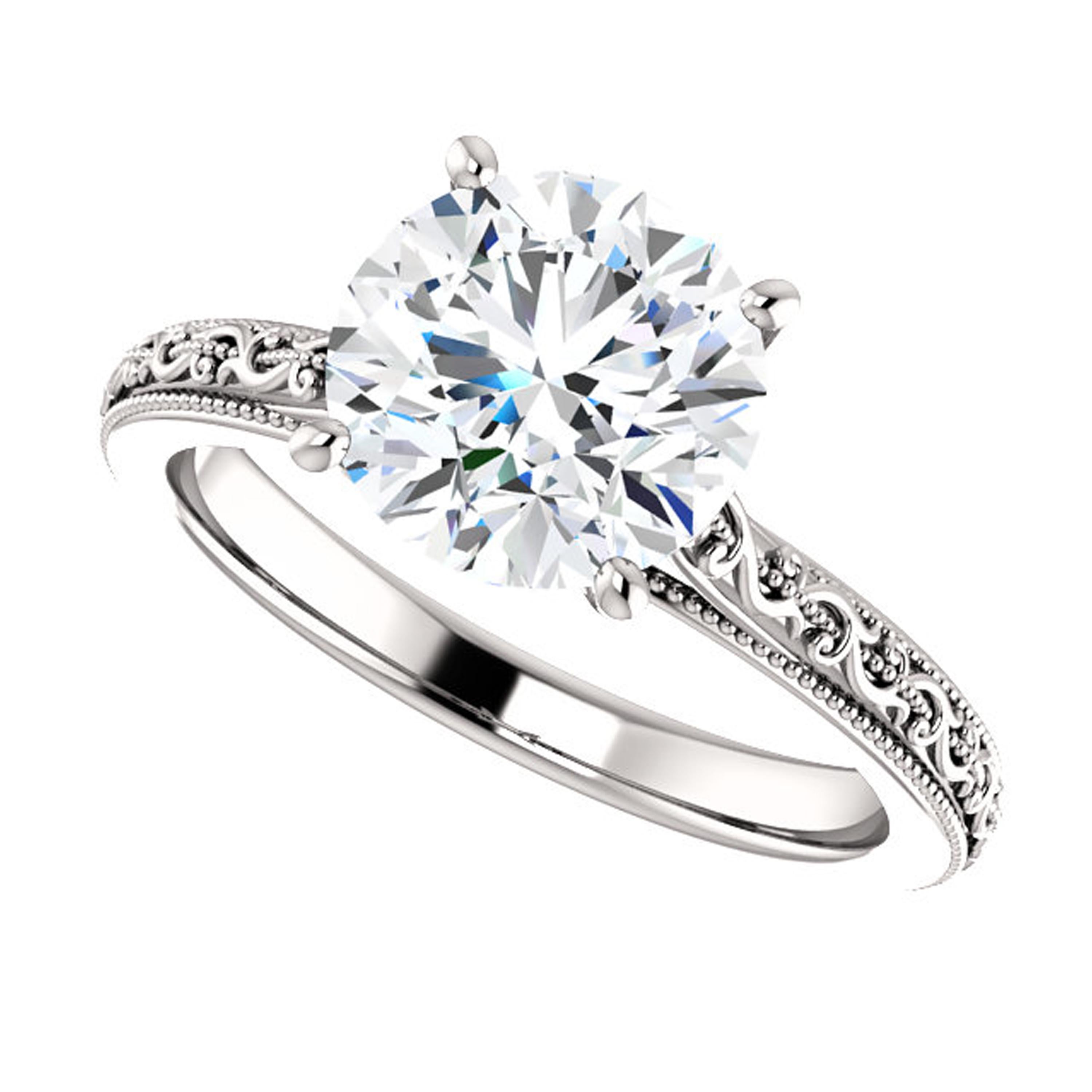 Solitaire Vintage Inspired Filigree Deco GIA Round Cut Diamond Engagement Ring For Sale 1