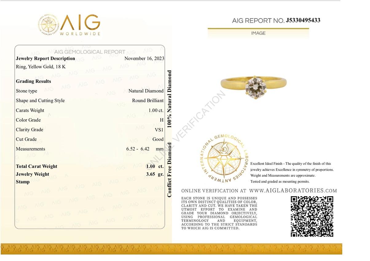Solitär-Hochzeitsring aus 18 Karat Gold mit 1 rundem Diamanten im Brillantschliff im Angebot 7