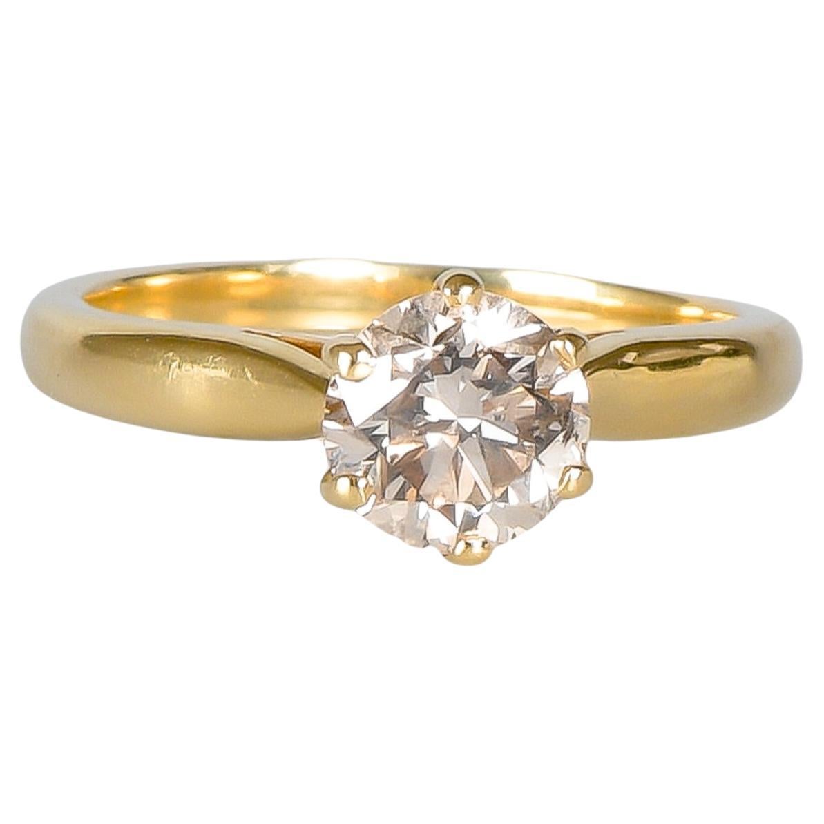 Solitär-Hochzeitsring aus 18 Karat Gold mit 1 Diamant im Rundschliff  im Angebot