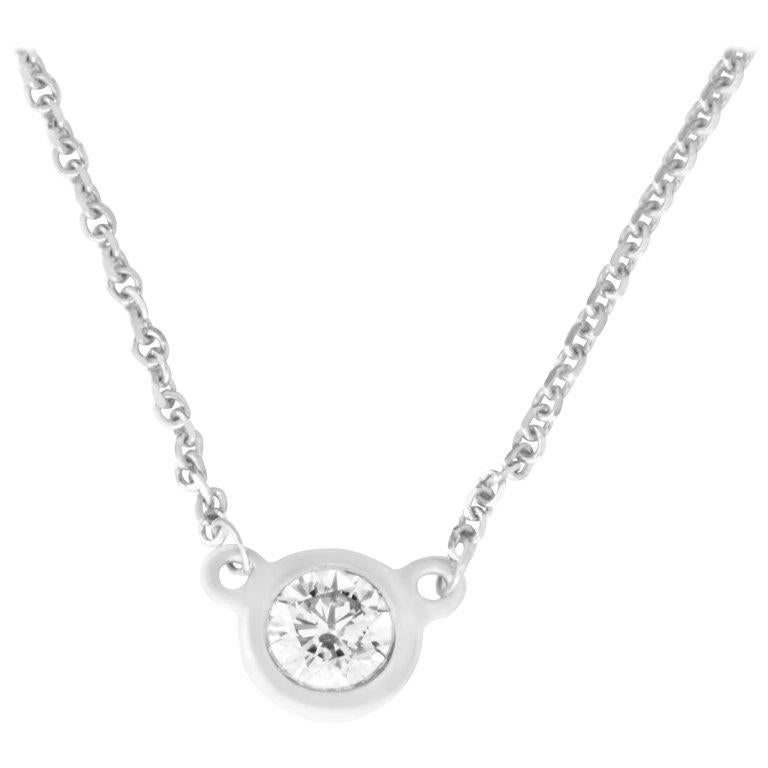 Contemporary Solitaire White Diamond Bezel Necklace