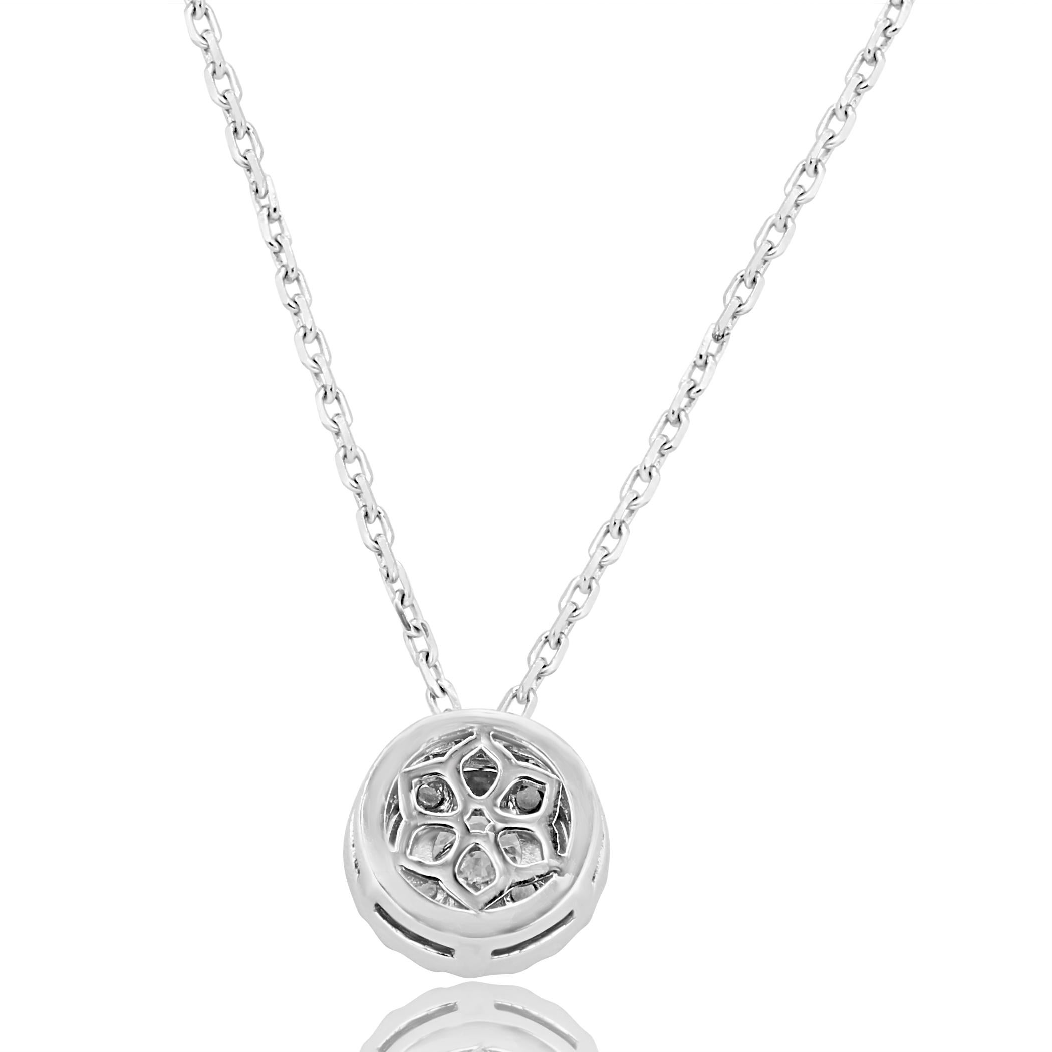 Modern Solitaire White Diamond Round Halo Pendant Chain Necklace