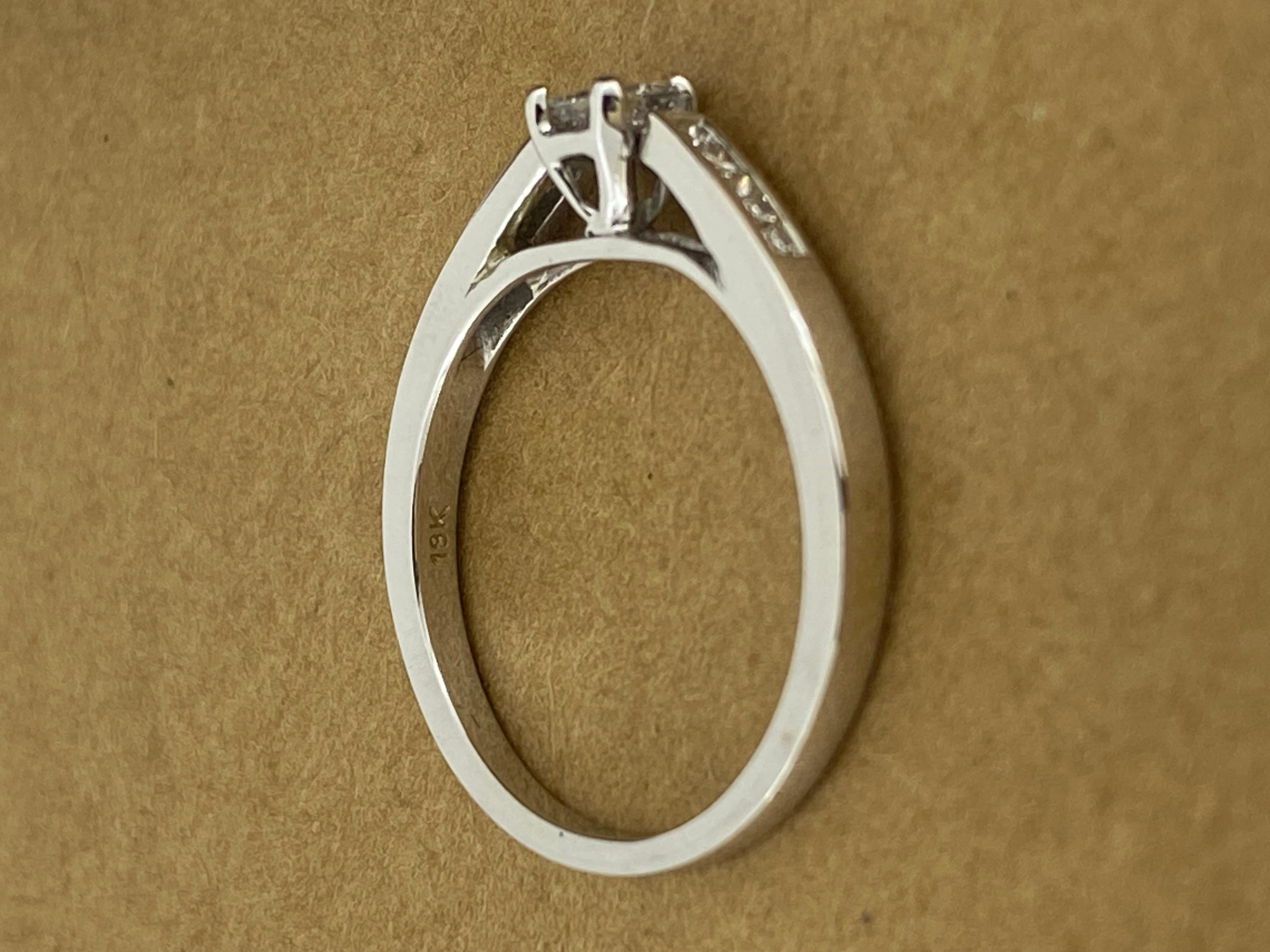 Solitaire with Accents Princess Cut Diamond Engagement Ring in 18K White Gold For Sale 1