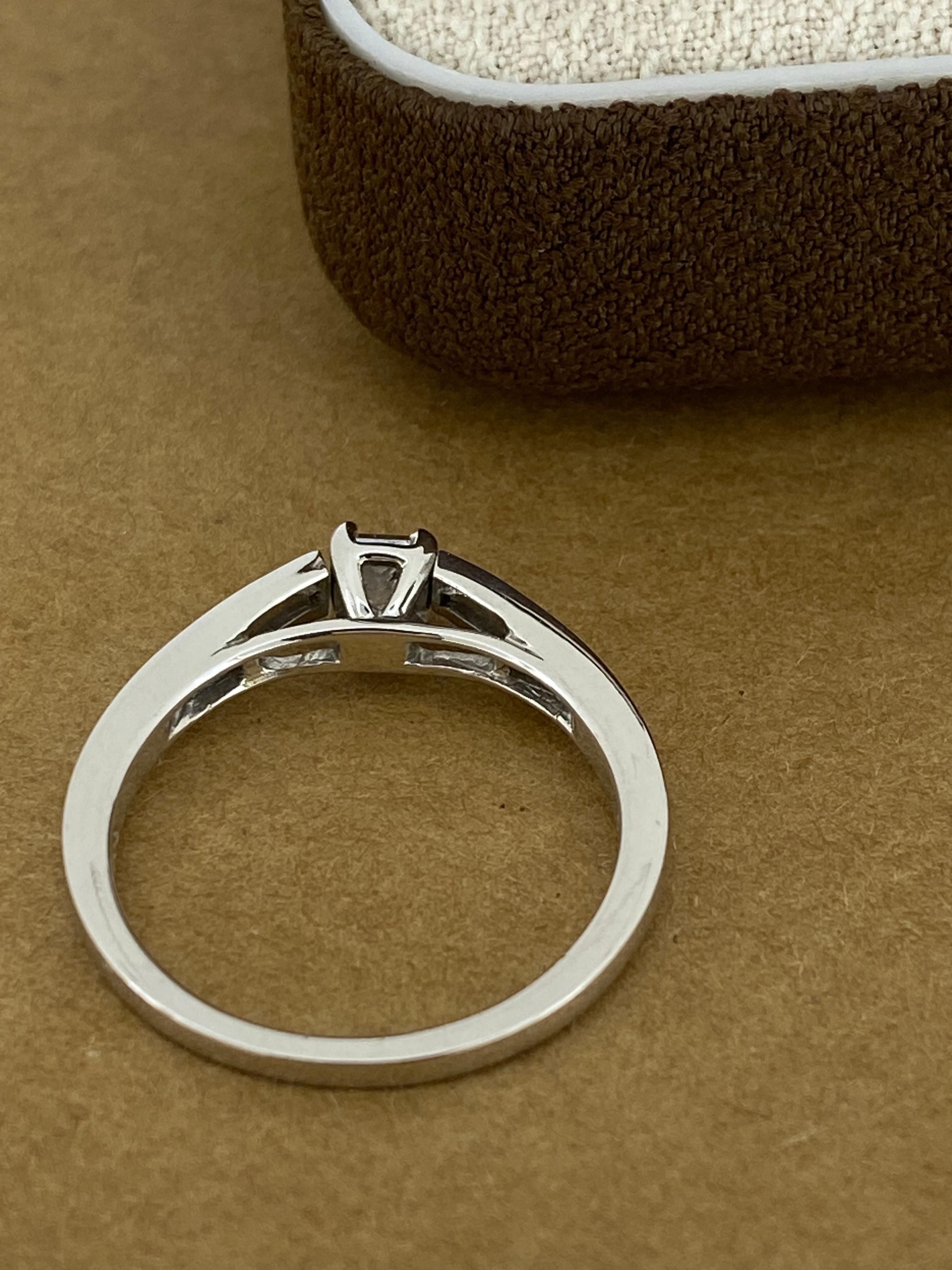 Solitaire with Accents Princess Cut Diamond Engagement Ring in 18K White Gold For Sale 2