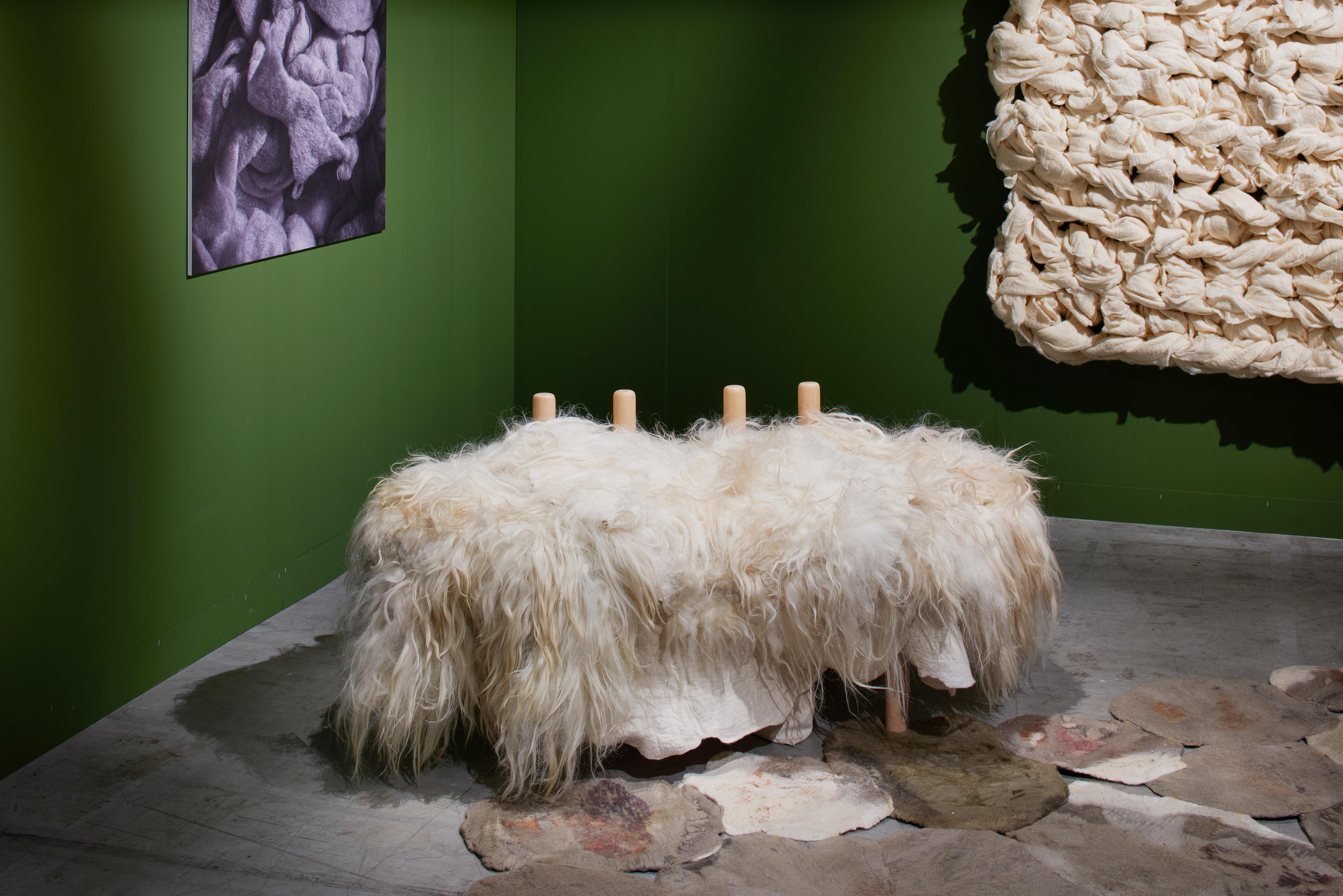 “Solito” Bench in Wool and Wood by Inês Schertel, Brazil, 2021

Ines Schertel's primary material is sheep's wool. As a practitioner of Slow Design, the artist takes a holistic approach to textile design, personally overseeing the whole process