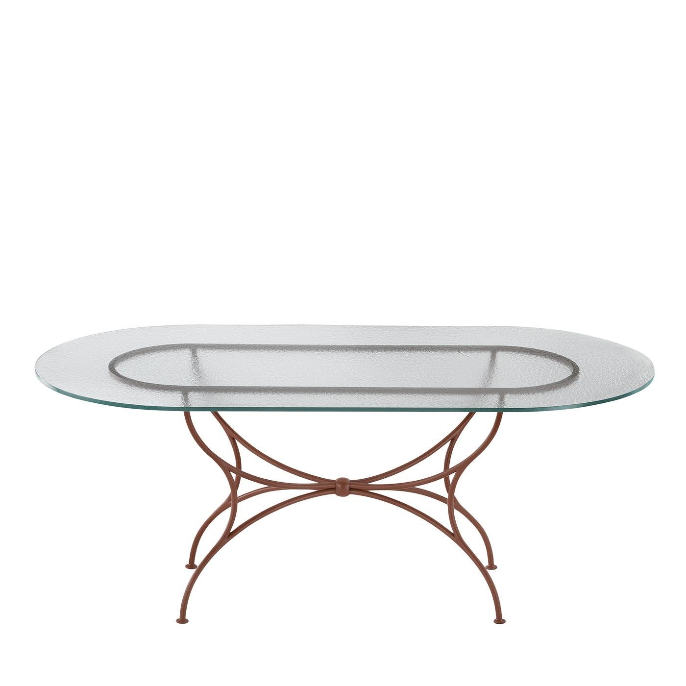 XXIe siècle et contemporain Table d'extérieur ovale Solivo en verre et fer forgé de Dante Negro en vente