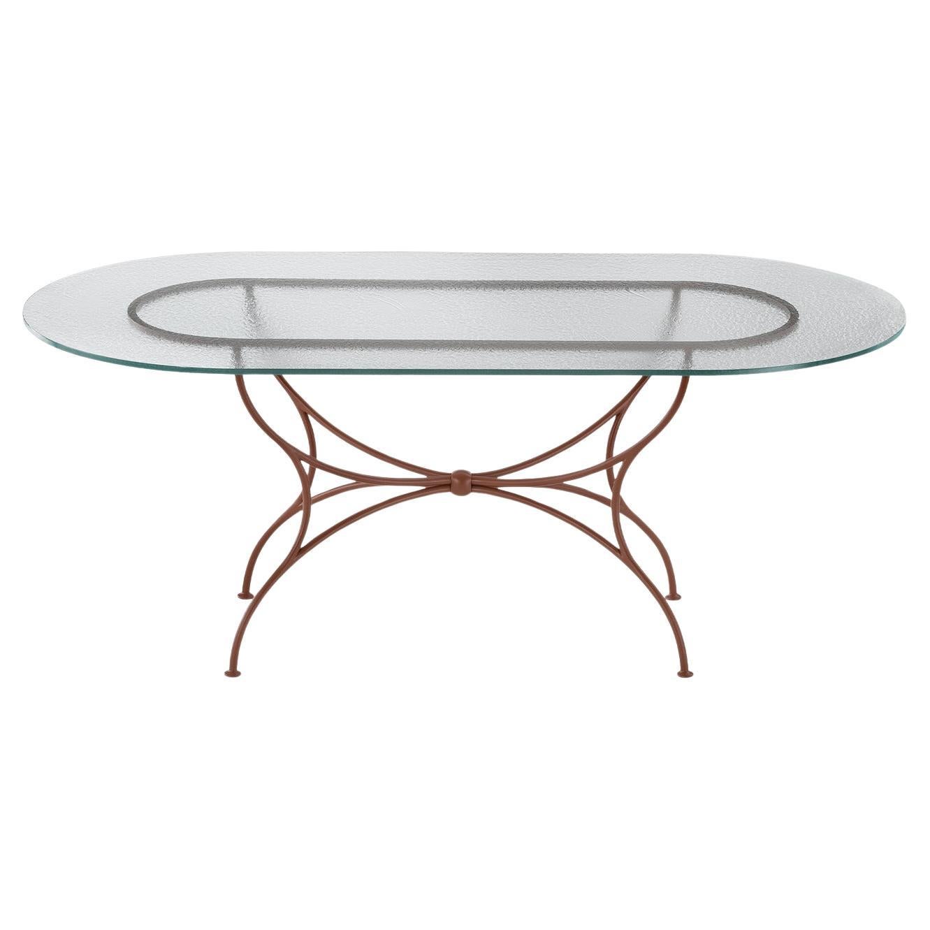 Mesa de exterior ovalada de cristal y hierro forjado Solivo de Dante Negro