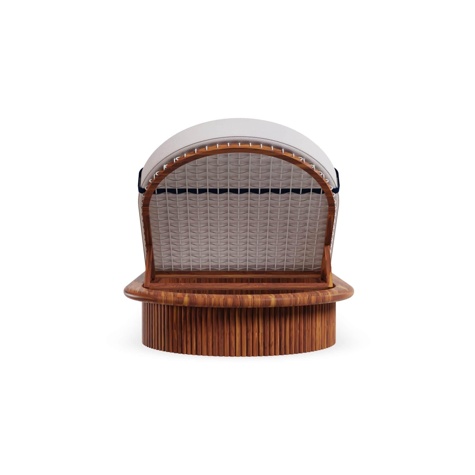 Tumbona de Exterior Sóller de Madera de Iroko con Respaldo Ajustable de Piel Moderno en venta