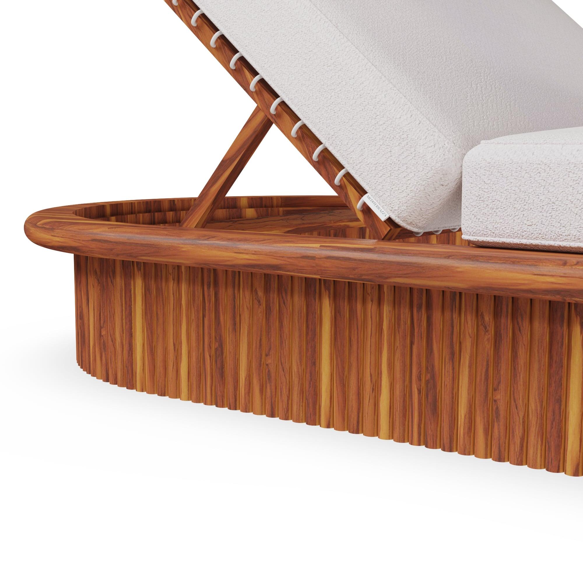 Tumbona de Exterior Sóller de Madera de Iroko con Respaldo Ajustable de Piel Hecho a mano en venta