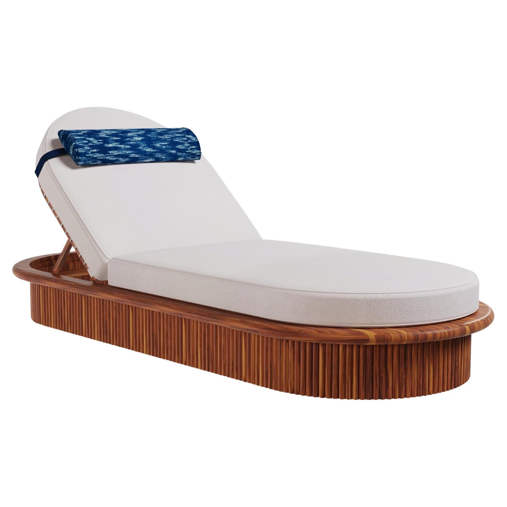 Sóller Outdoor Sun Lounger in Iroko Wood with Adjustable Leather Back