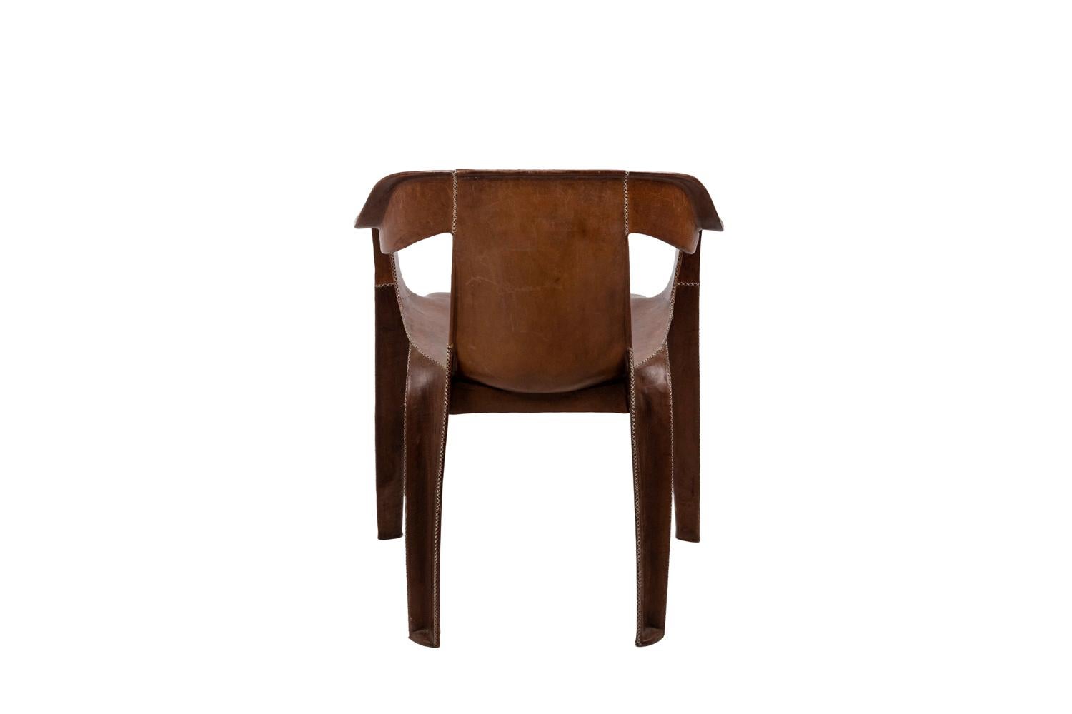 Sol&Luna, Armchair in Brown Leather, Contemporary Work In Good Condition For Sale In Saint-Ouen, FR