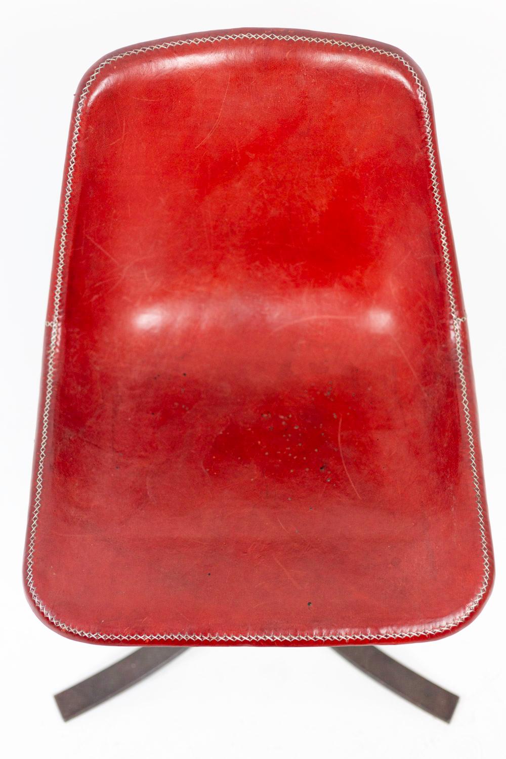 Spanish Sol & Luna, Chair in Red Leather and Metal, Contemporary Work