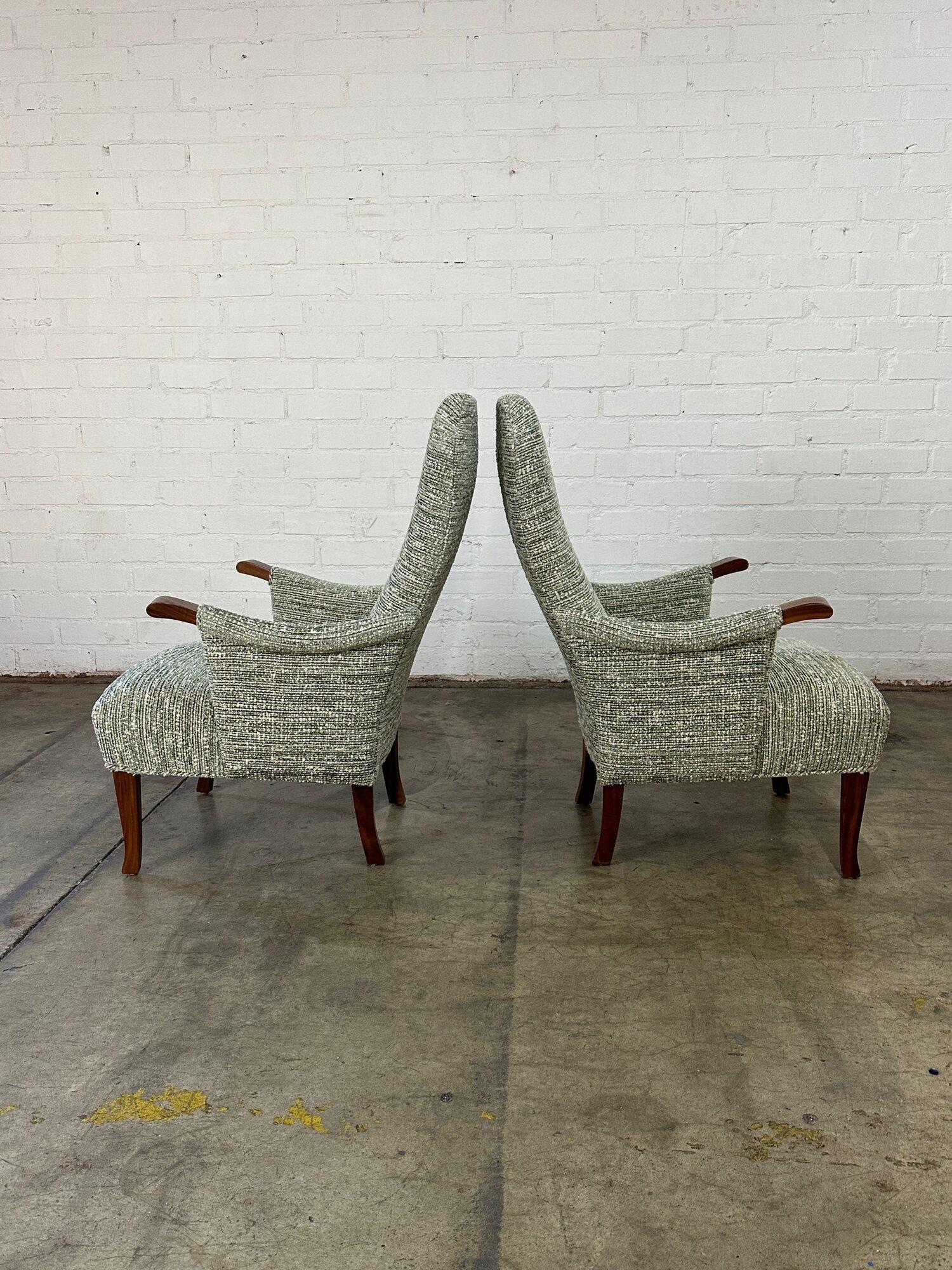 W27 D28 H39 SW22 SD19.5 SH16 AH22

Custom made Lounge chairs in green boucle. Chairs feature upholstered wooden frames with solid walnut rounded arm rests and solid sculpted legs.

*Price is for the pair.

Interested in this build and would like a