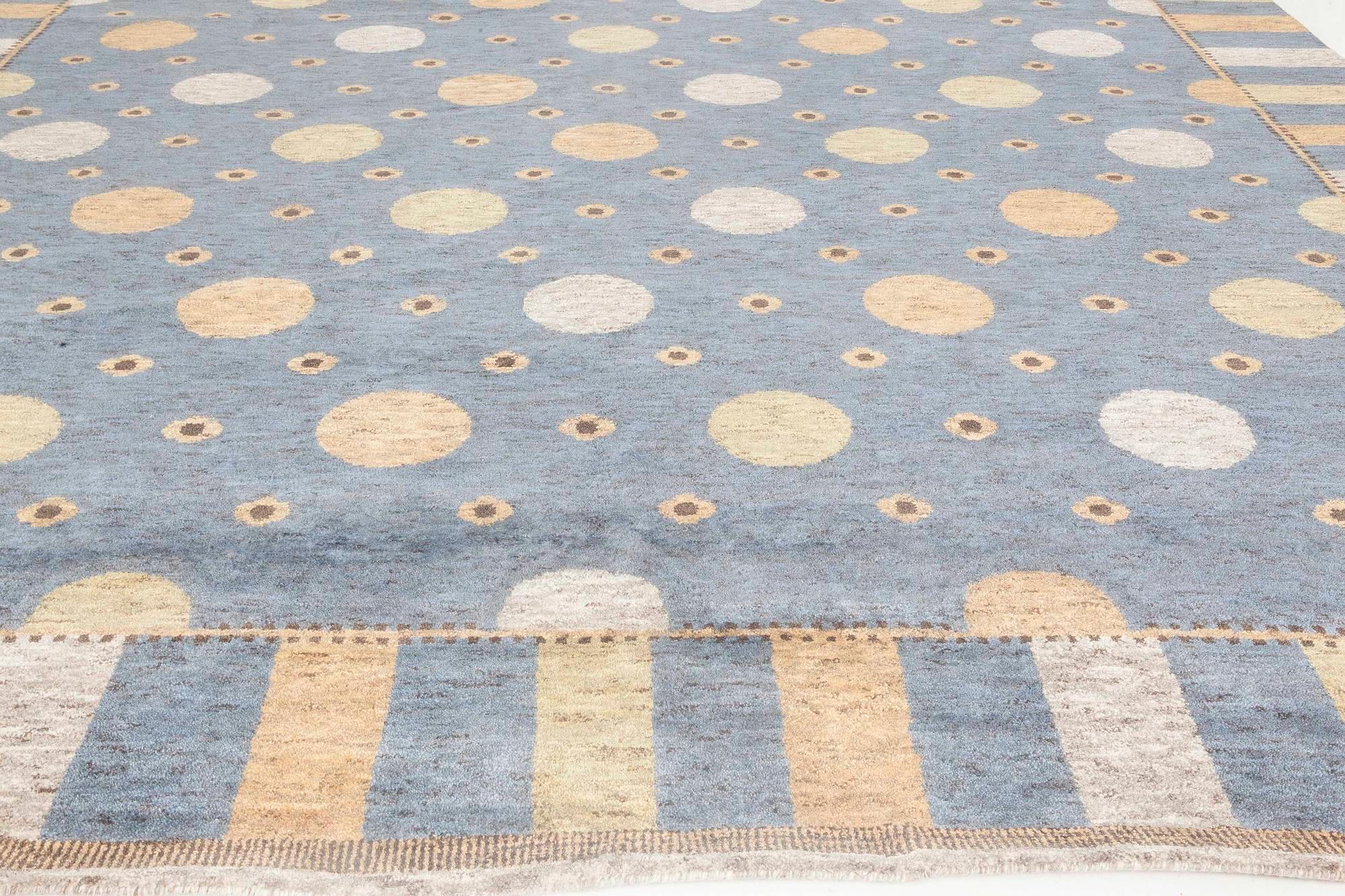 Solna Swedish Inspired Pile Navy Blue, Gray and Beige Rug In New Condition In New York, NY