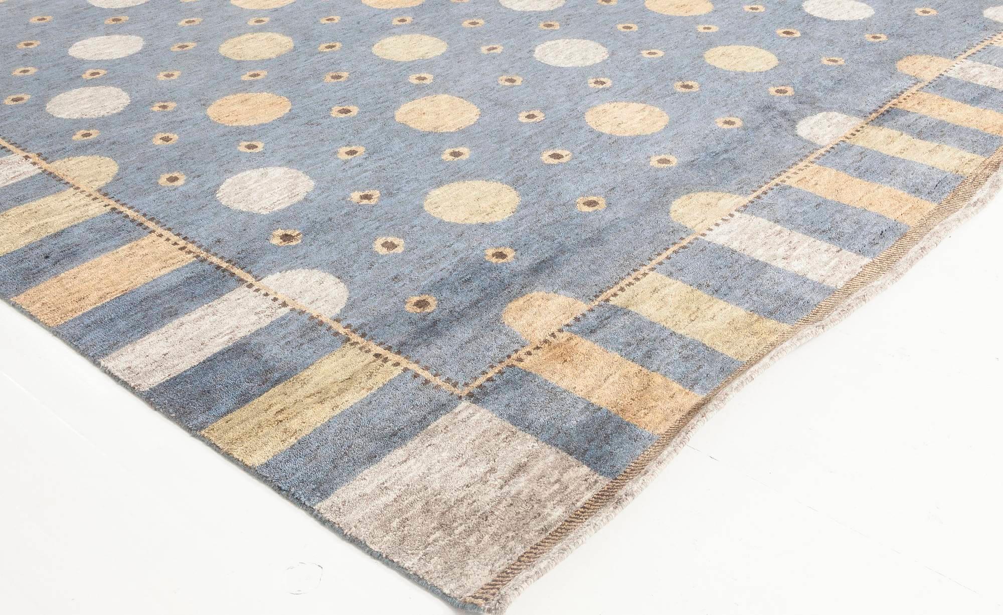 Contemporary Solna Swedish Inspired Pile Navy Blue, Gray and Beige Rug