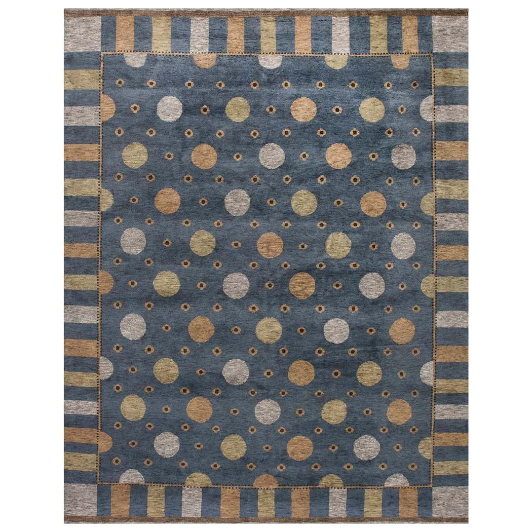 Solna Swedish Inspired Pile Navy Blue, Gray and Beige Rug