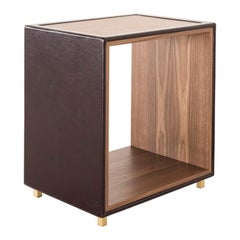 Solo, Contemporary Side Table in Leather and Canaletto Walnut with Brass Legs
