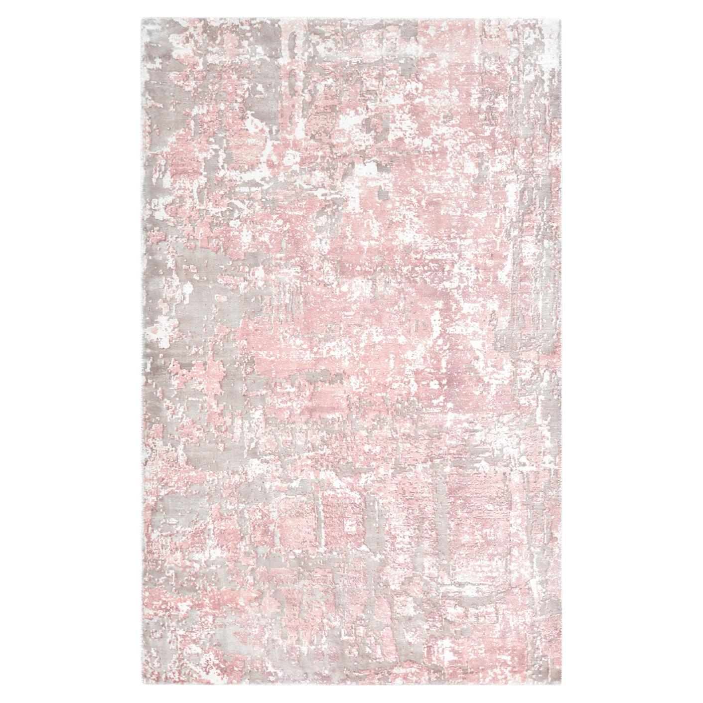 Einzelne Solo-Teppiche in Rosa, zeitgenössischer abstrakter handgefertigter Teppich im Angebot