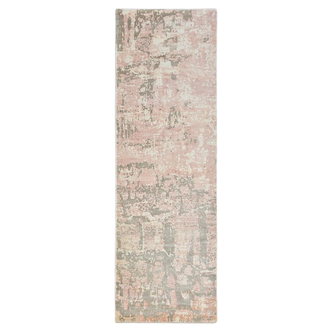 Solo Rugs Blush Contemporary Abstract Handmade Runner Pink For Sale