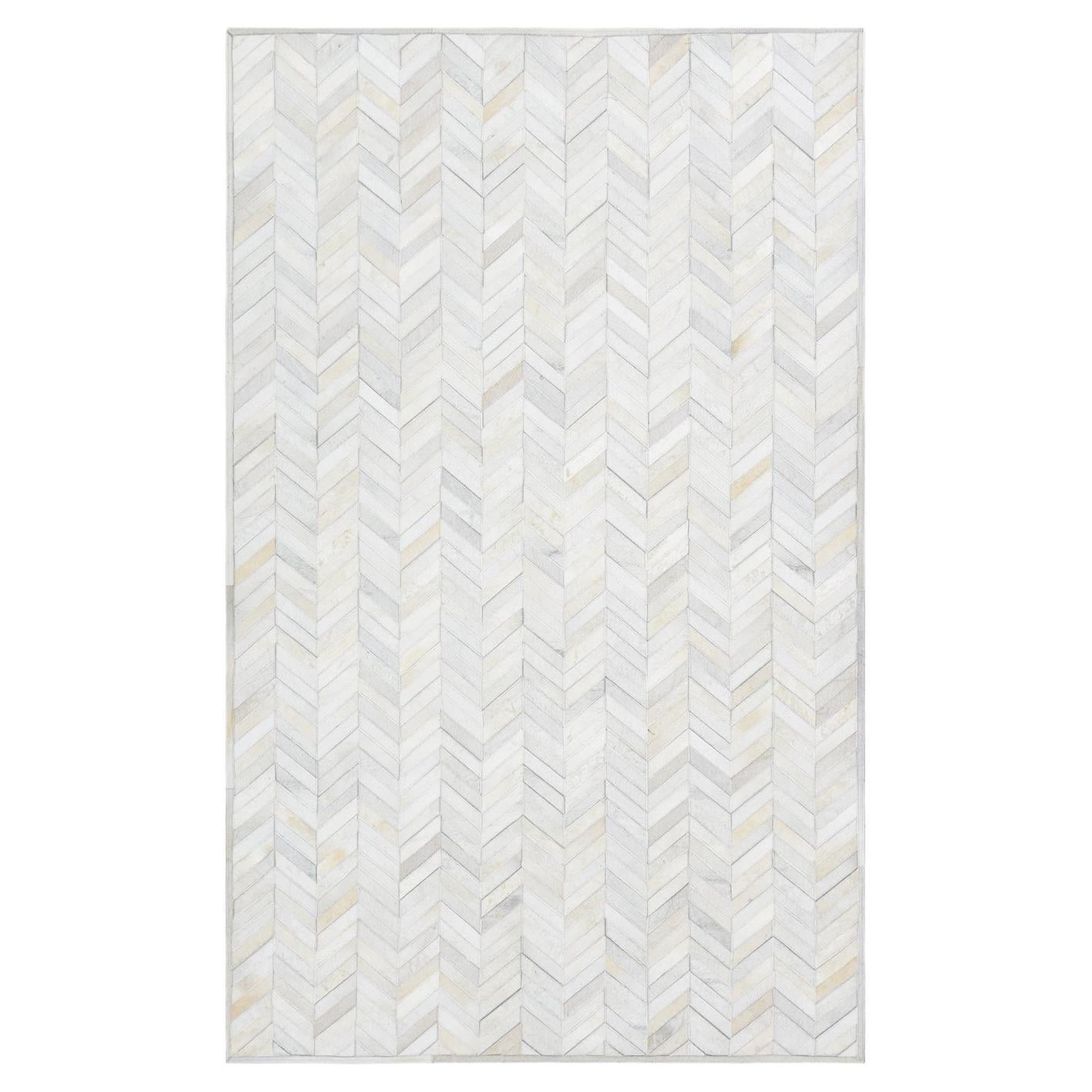Solo Rugs Cowhide Chevron Handmade Ivory Area Rug For Sale