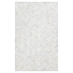 Solo Rugs Tapis en cuir de vache Chevron fait à la main Ivoire