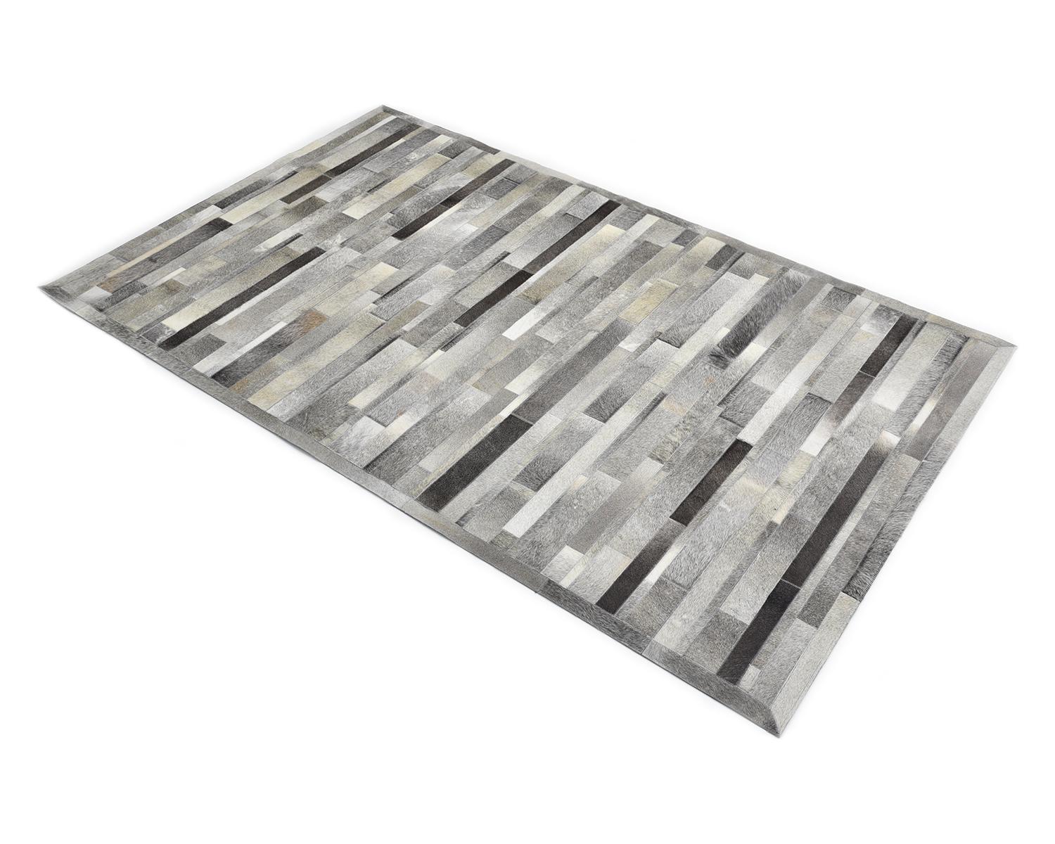 Solo Rugs Cowhide Striped Handmade Gray Area Rug For Sale 1