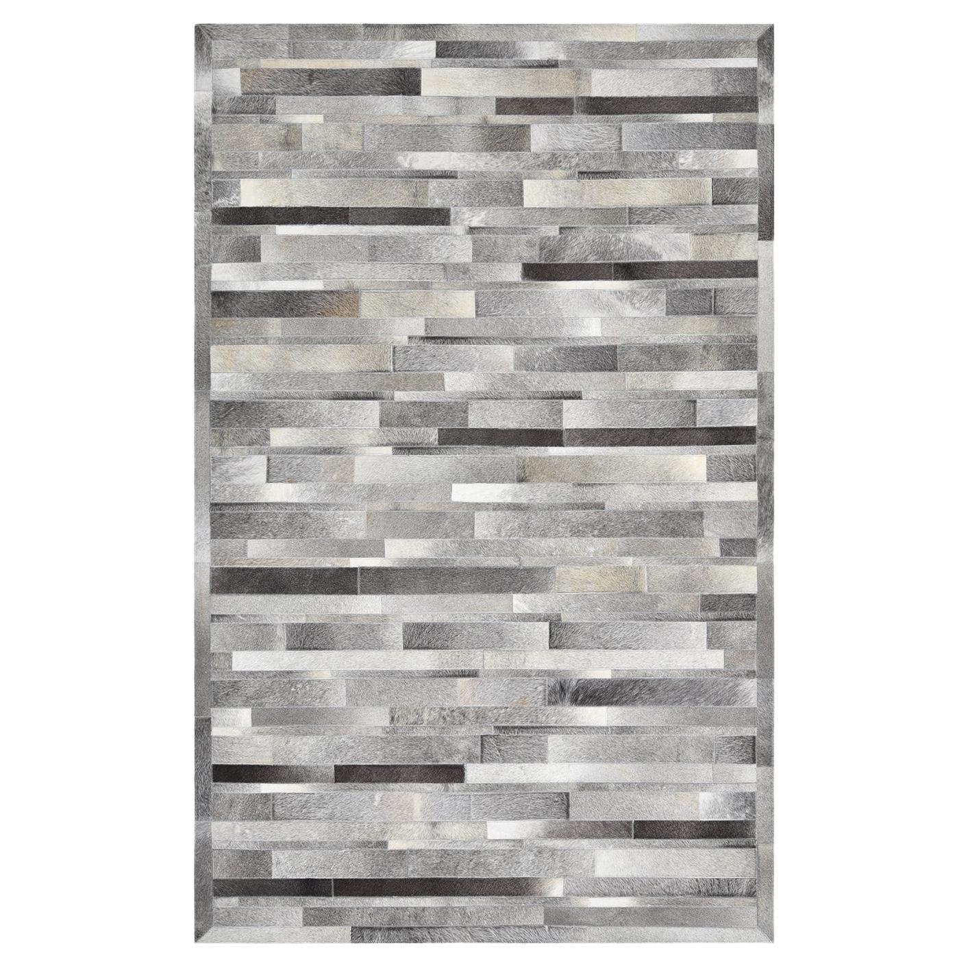 Solo Rugs Cowhide Striped Handmade Gray Area Rug For Sale