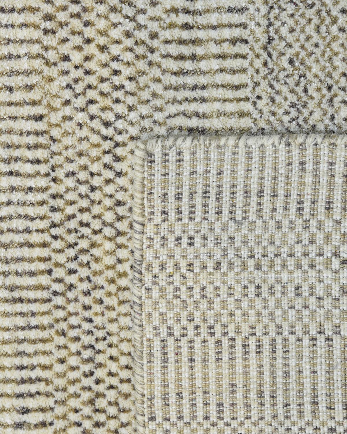 Solo Rugs Deloris Contemporary Striped Handmade Area Rug Beige In Distressed Condition For Sale In Norwalk, CT