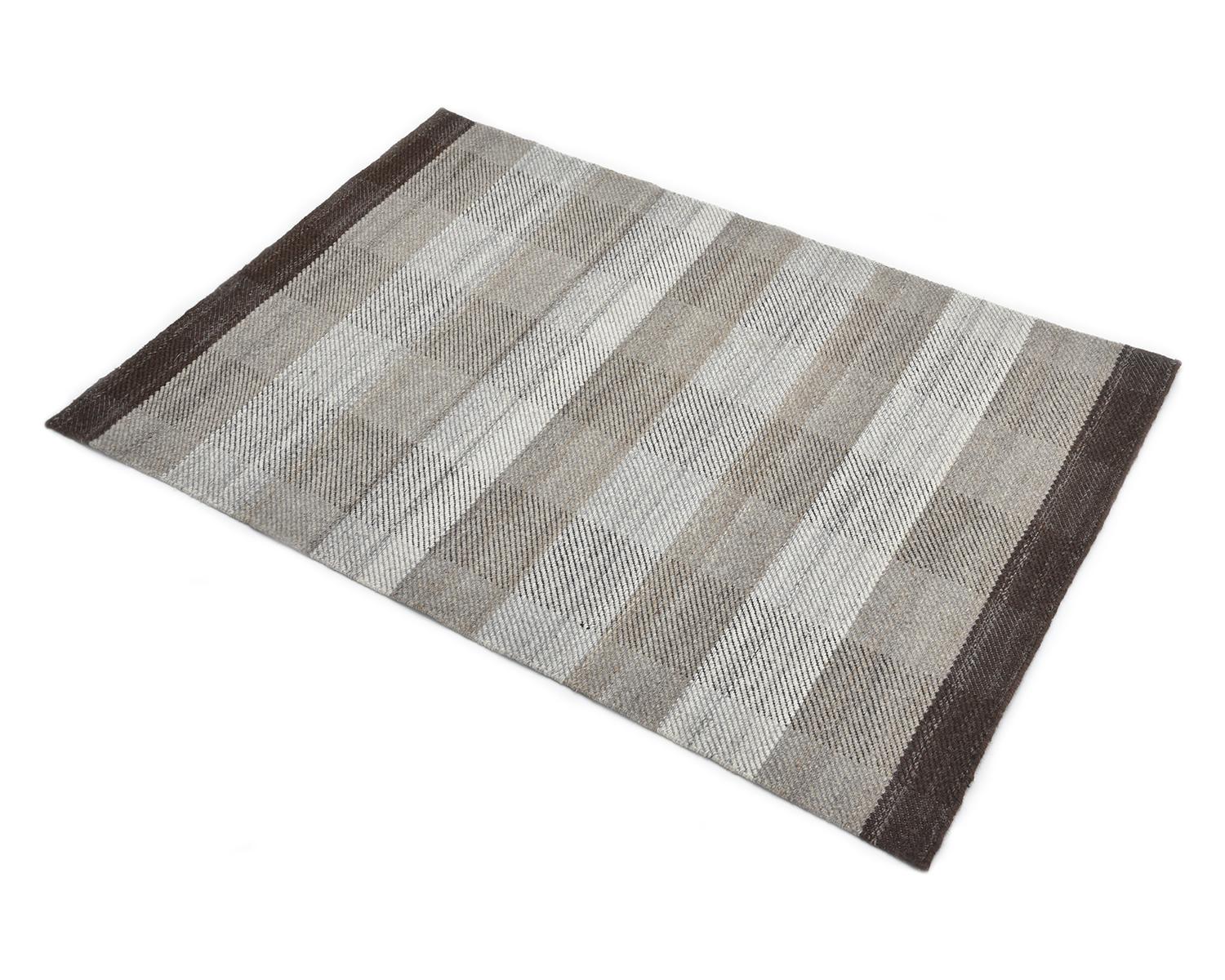 Solo Rugs Flatweave Checkered Hand Woven Brown Area Rug For Sale 1