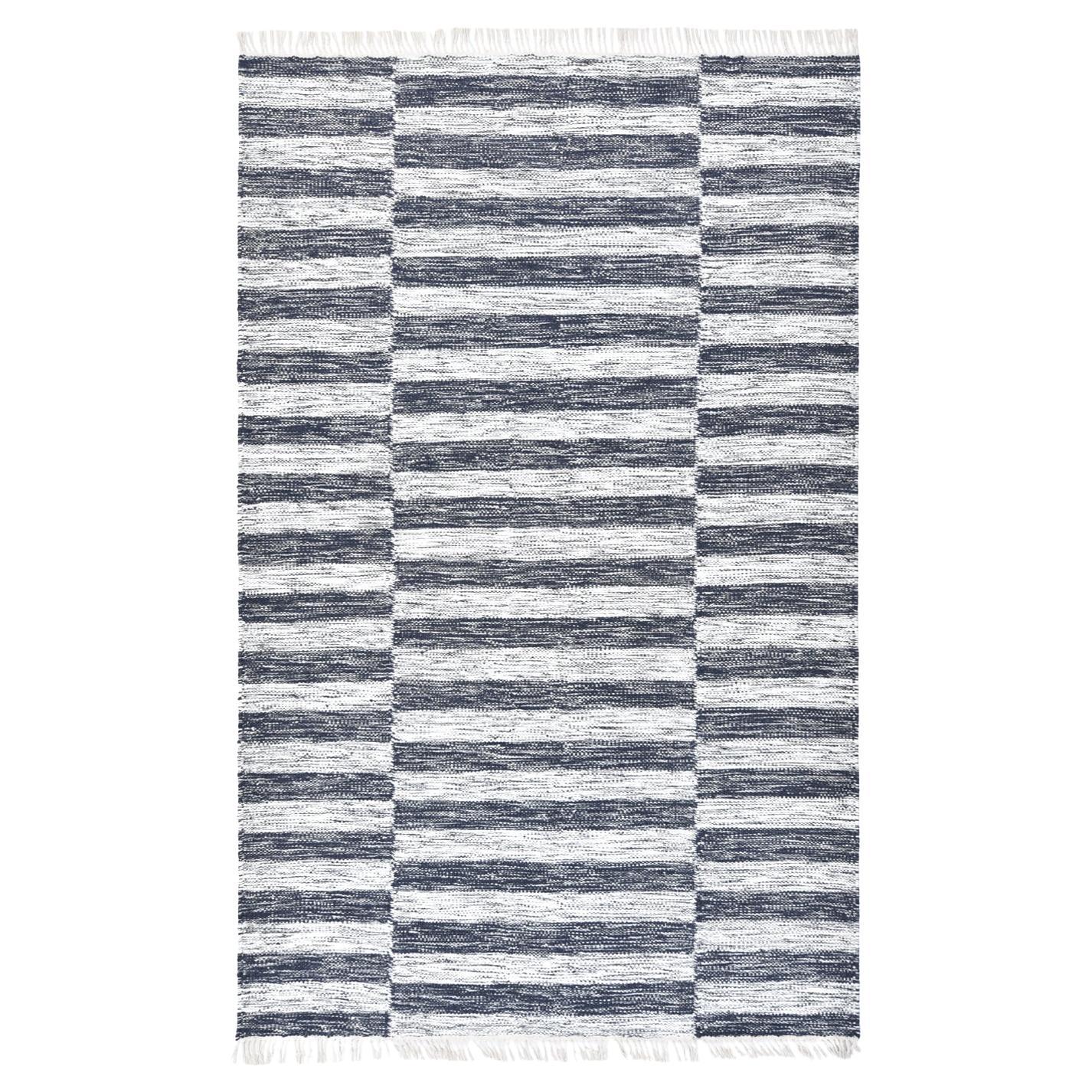 Solo Rugs Flatweave Striped Hand Woven Black Area Rug For Sale