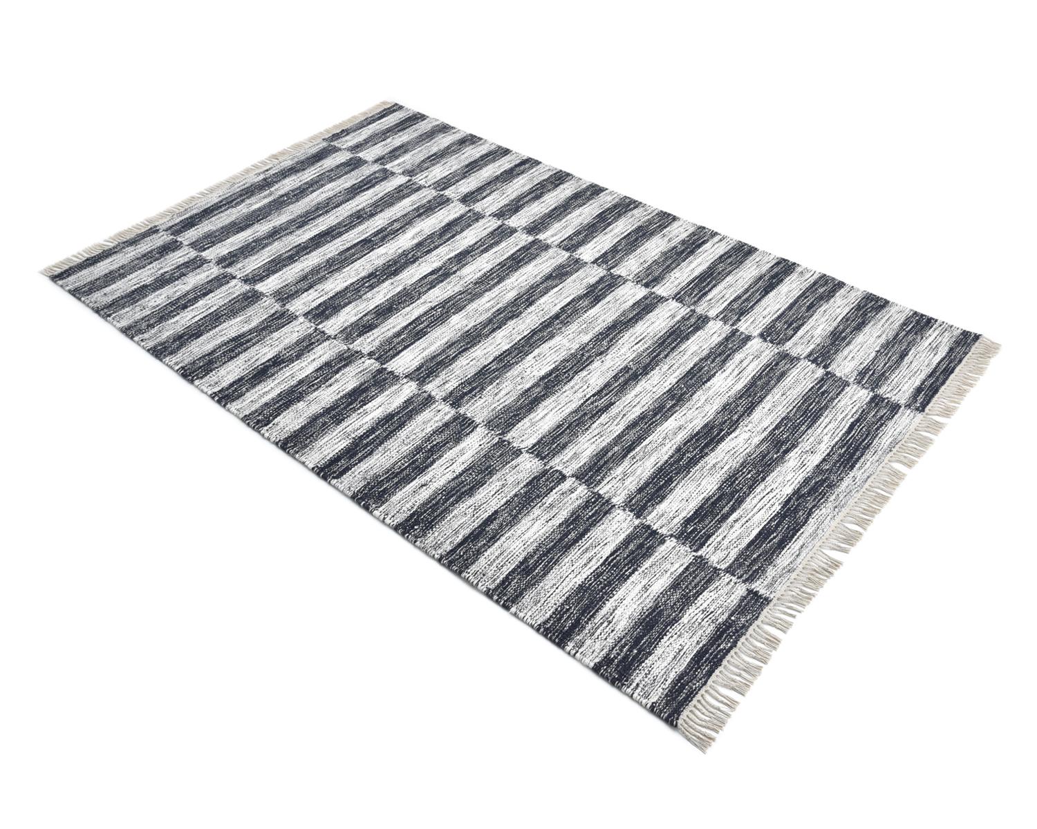 Solo Rugs Flatweave Striped Hand Woven Black Area Rug For Sale 1