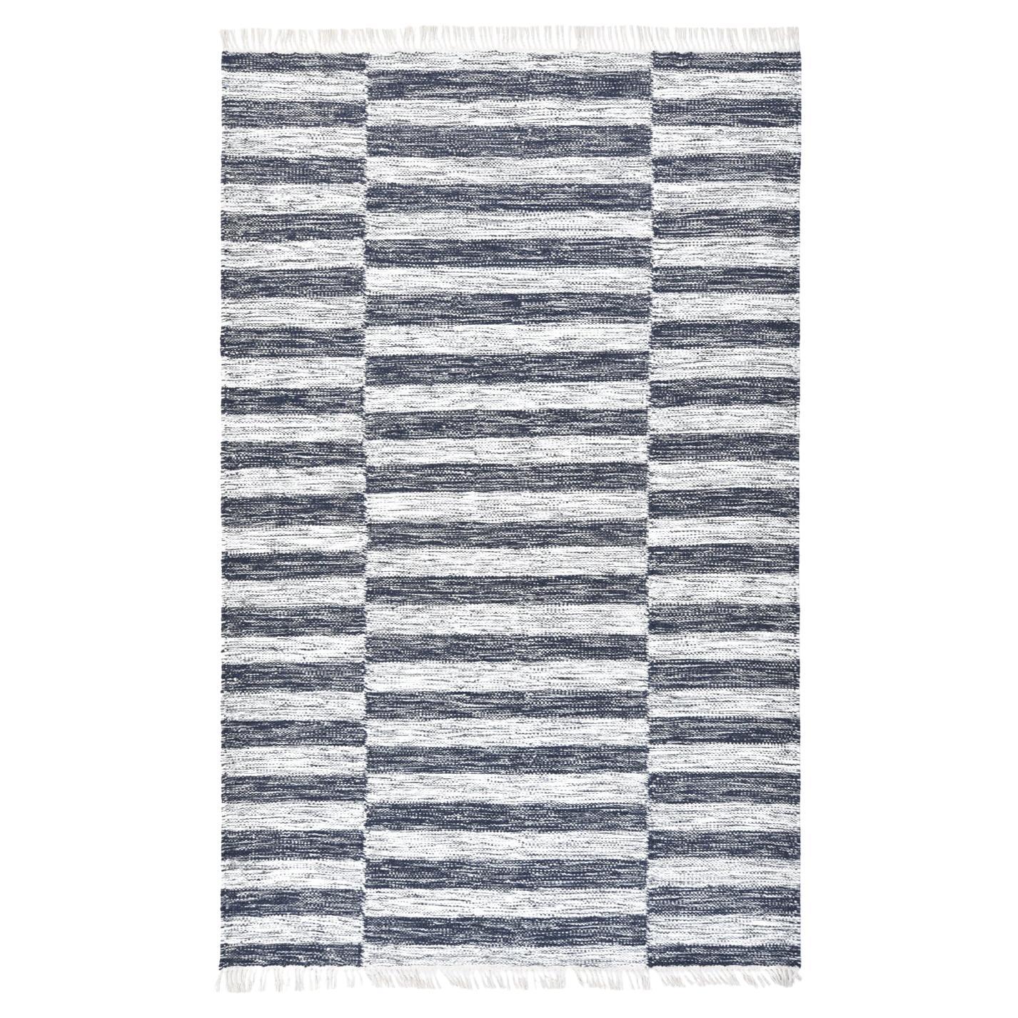 Solo Rugs Flatweave Striped Hand Woven Black Area Rug For Sale