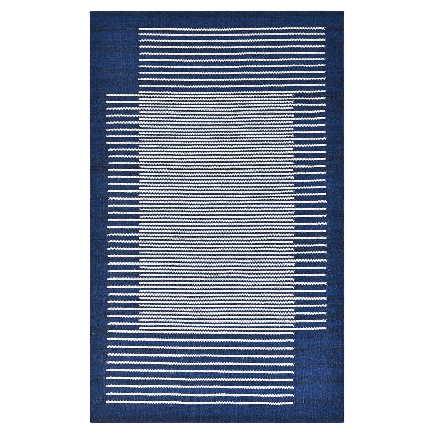 Solo Rugs Flatweave Striped Hand Woven Blue Area Rug For Sale