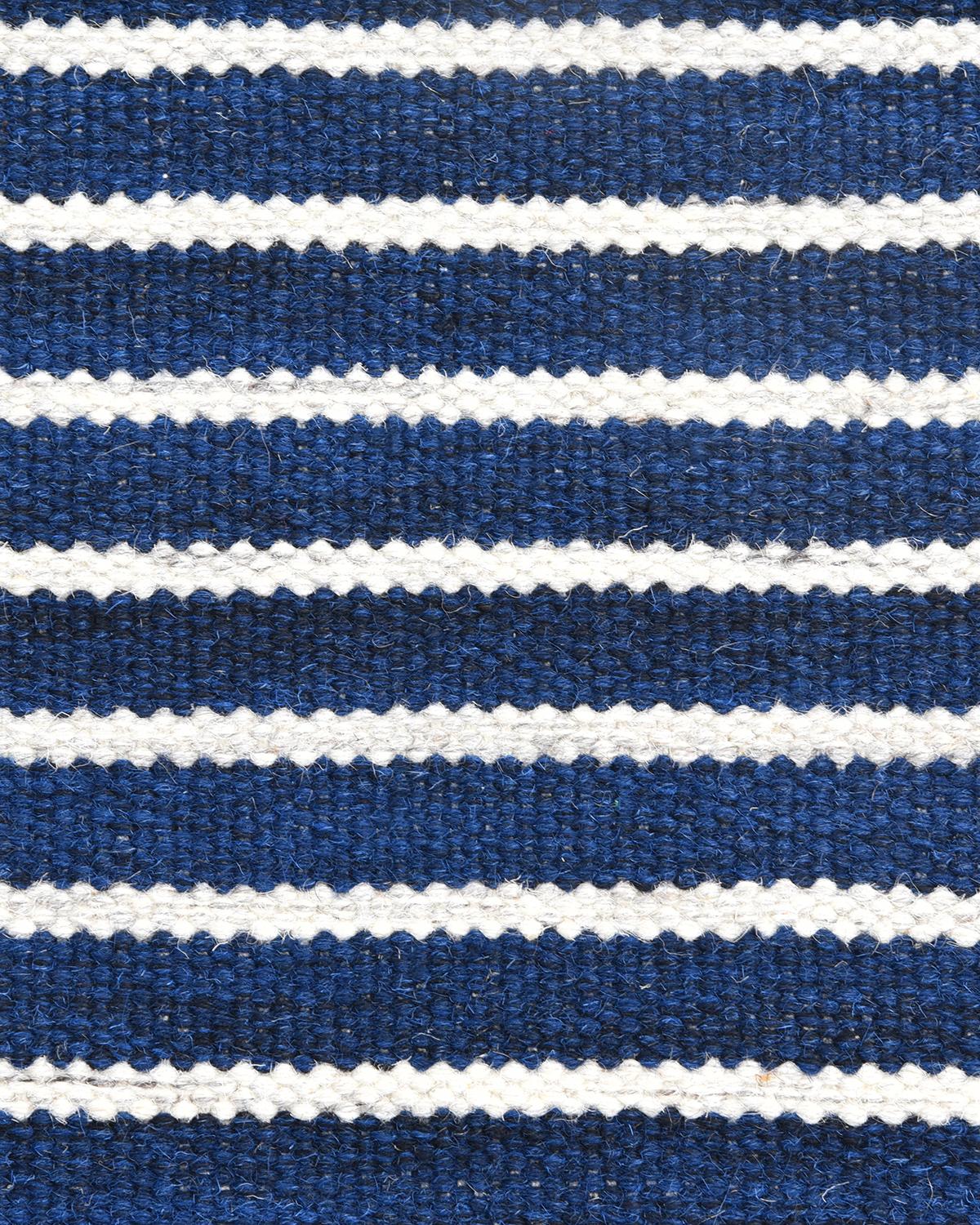 Indian Solo Rugs Flatweave Striped Hand Woven Blue Area Rug For Sale