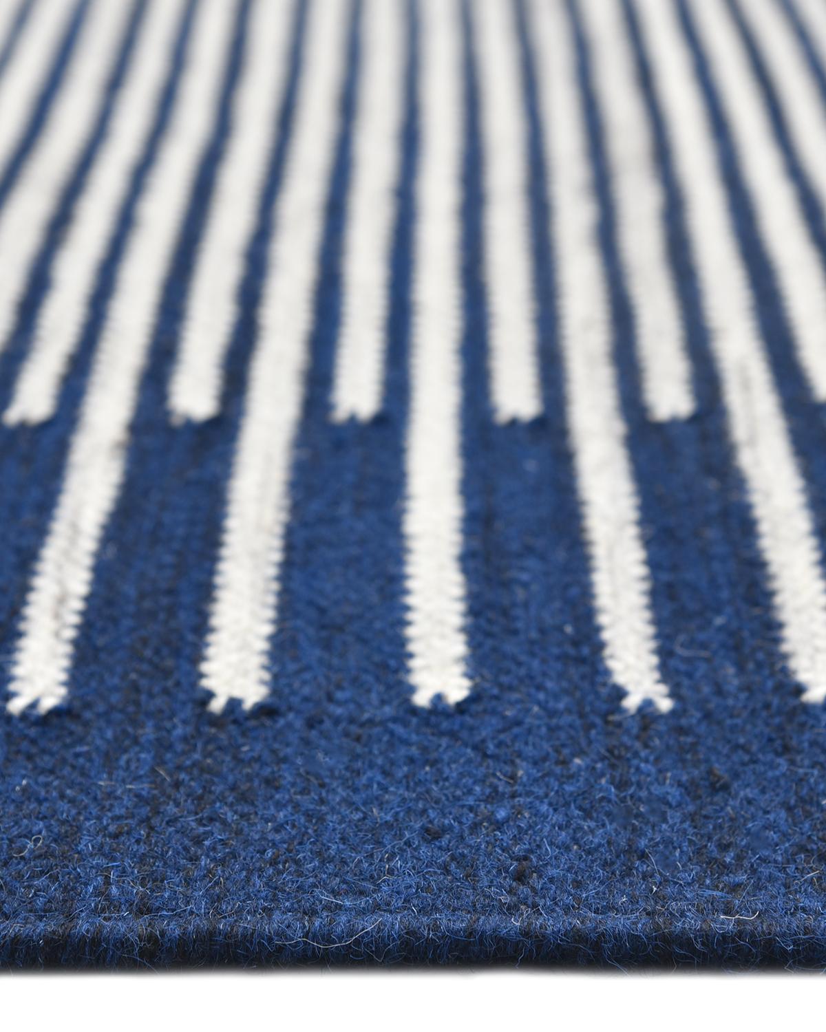 Contemporary Solo Rugs Flatweave Striped Hand Woven Blue Area Rug For Sale