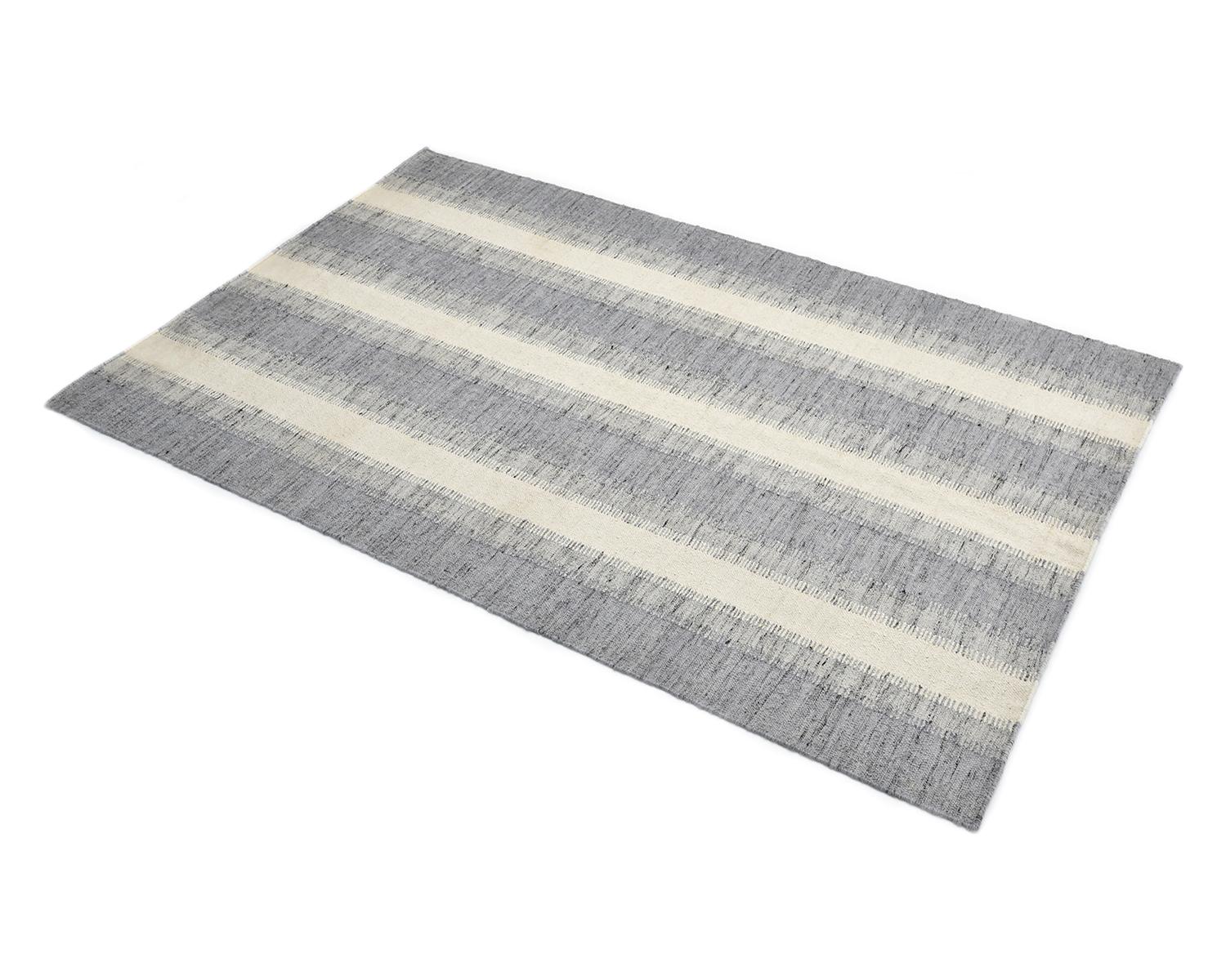 Solo Rugs Flatweave Striped Hand Woven Gray Area Rug For Sale 1