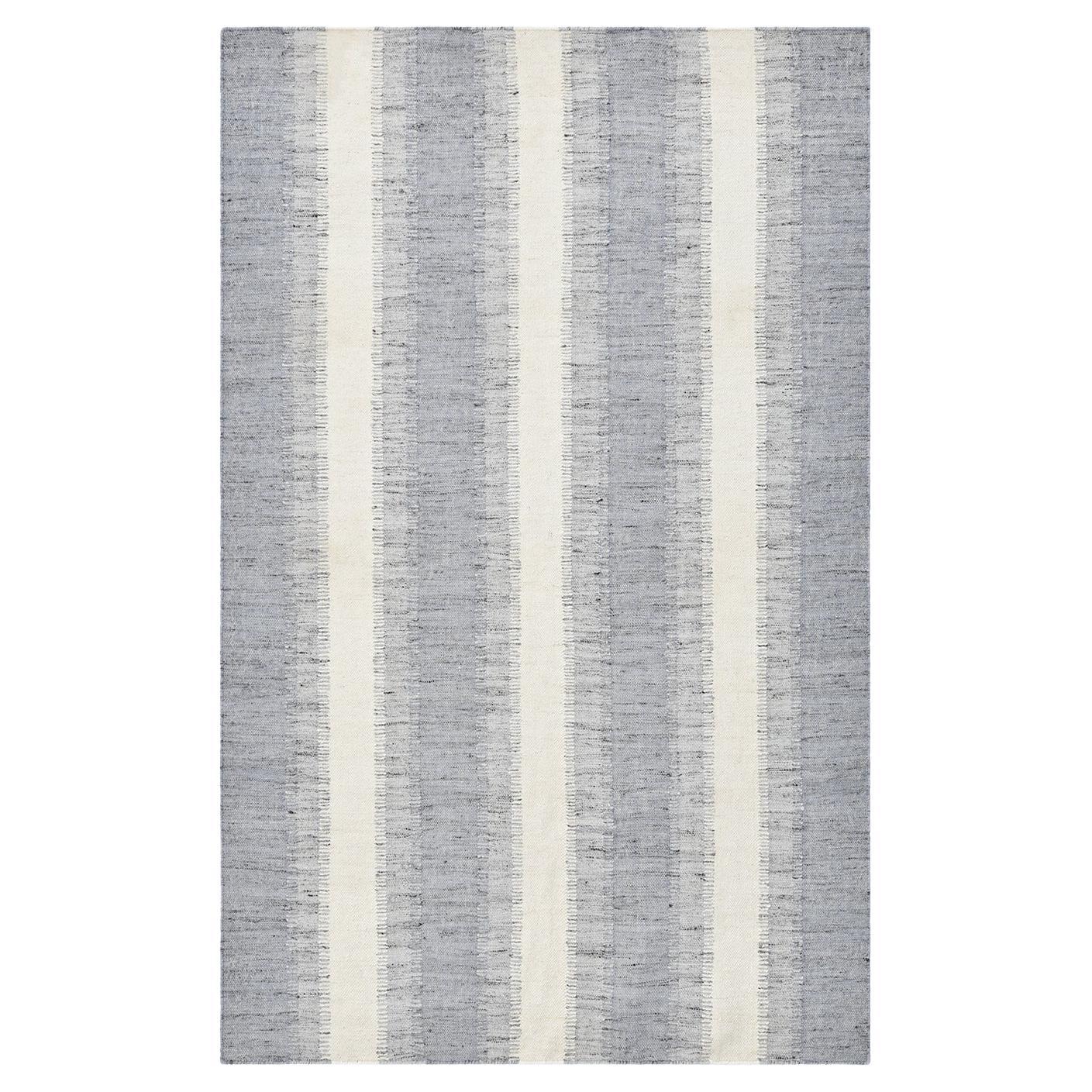 Solo Rugs Flatweave Striped Hand Woven Gray Area Rug For Sale