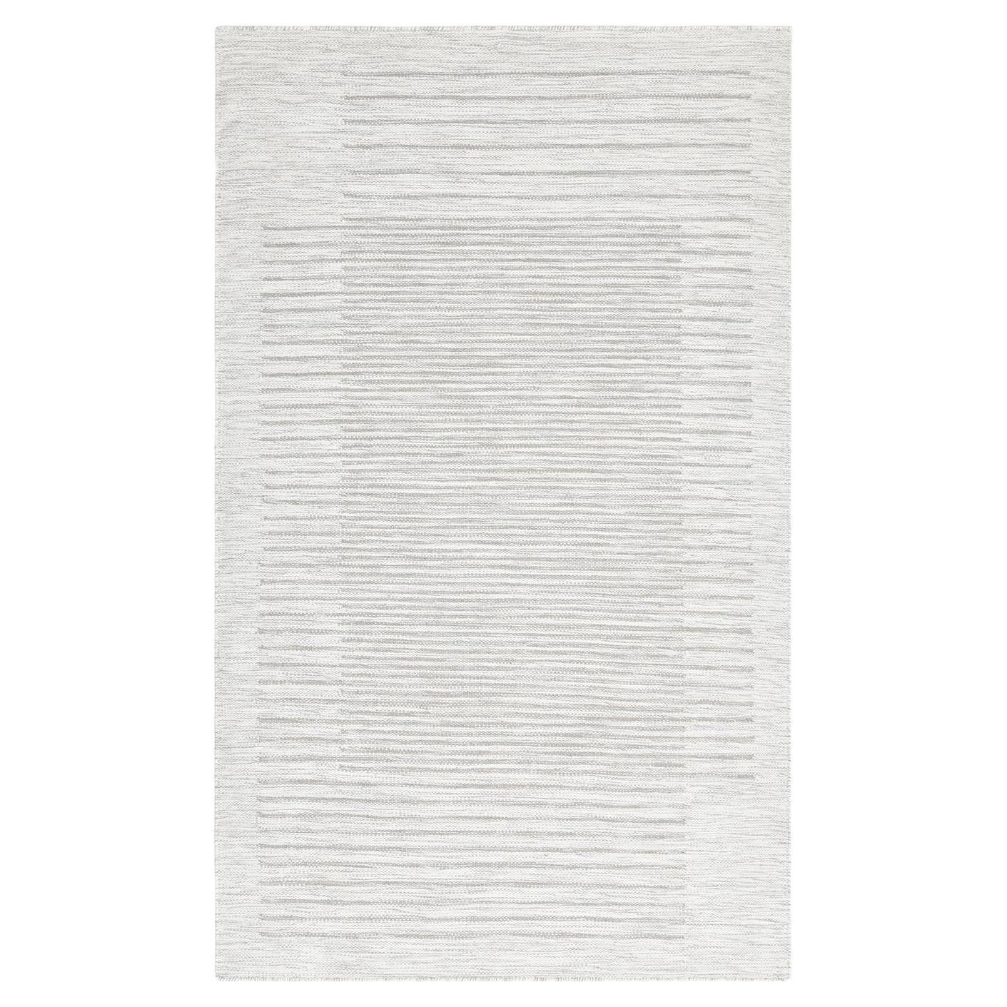 Solo Rugs Flatweave Striped Hand Woven Light Gray Area Rug For Sale