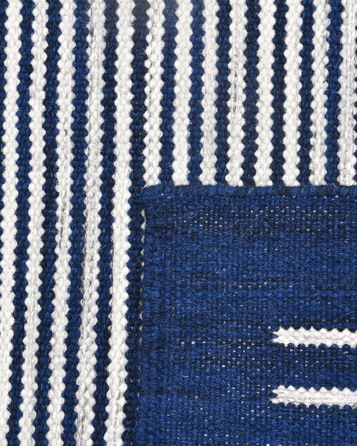 Indian Solo Rugs George Contemporary Striped Handmade Area Rug Blue