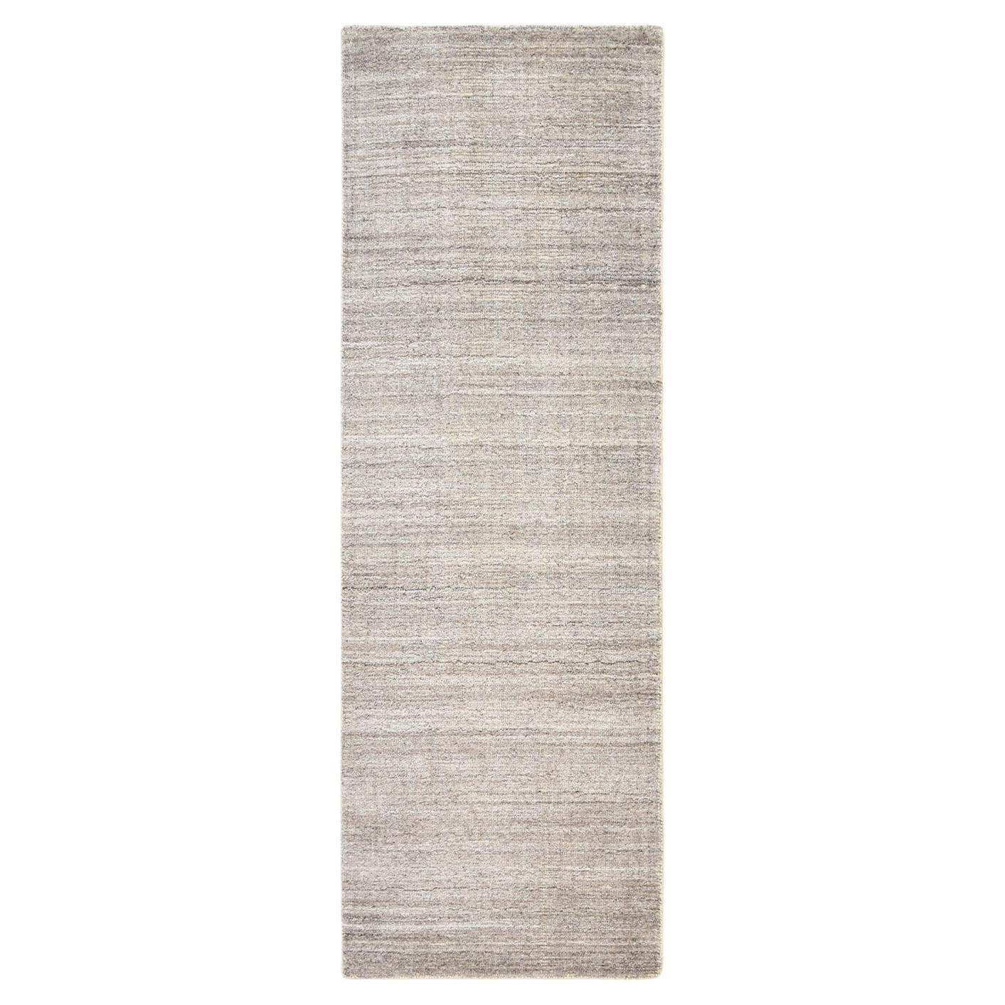 Solo Rugs Halsey Contemporary Striped Handmade Runner  Beige 2' 6" x 8' 0" For Sale