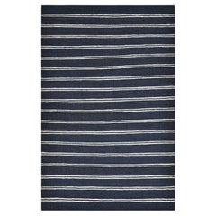 Solo Rugs Lilly Contemporary Striped Handmade Area Rug Blue