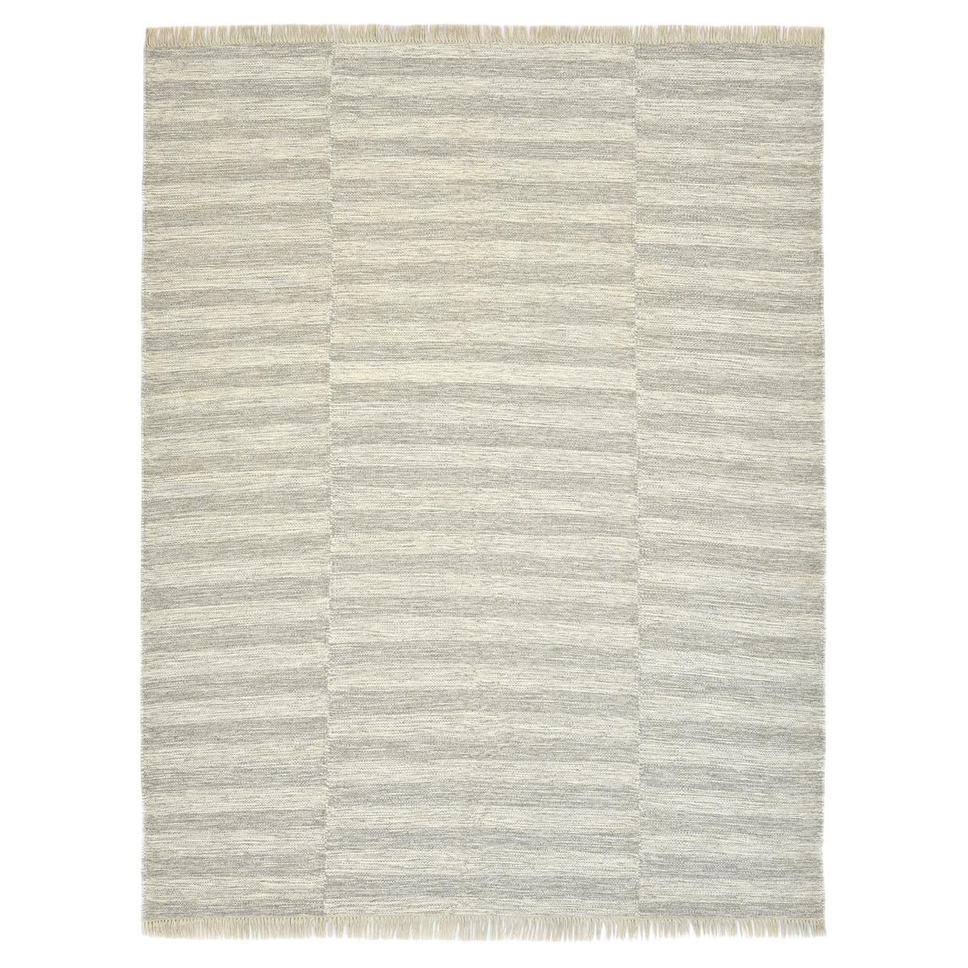 Solo Rugs Louella Contemporary Striped Handmade Area Rug Gray For Sale