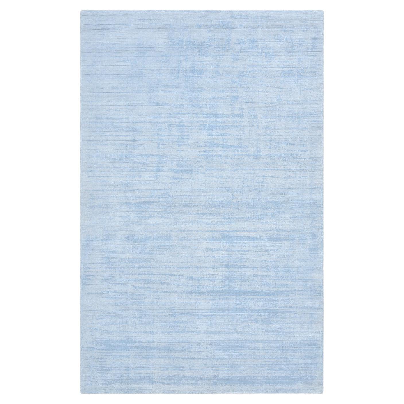 Solo Rugs Milo Contemporary Solid Handmade Area Rug Blue For Sale