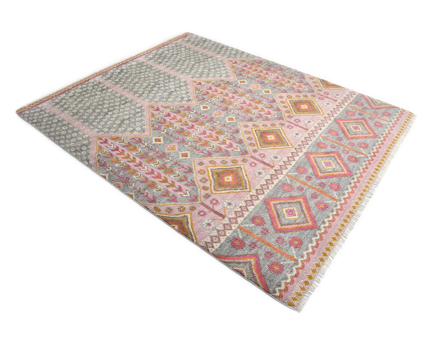 Contemporary Floral Hand Made Pink Area Rug 9' 0'' x 12' 0'' For Sale 3