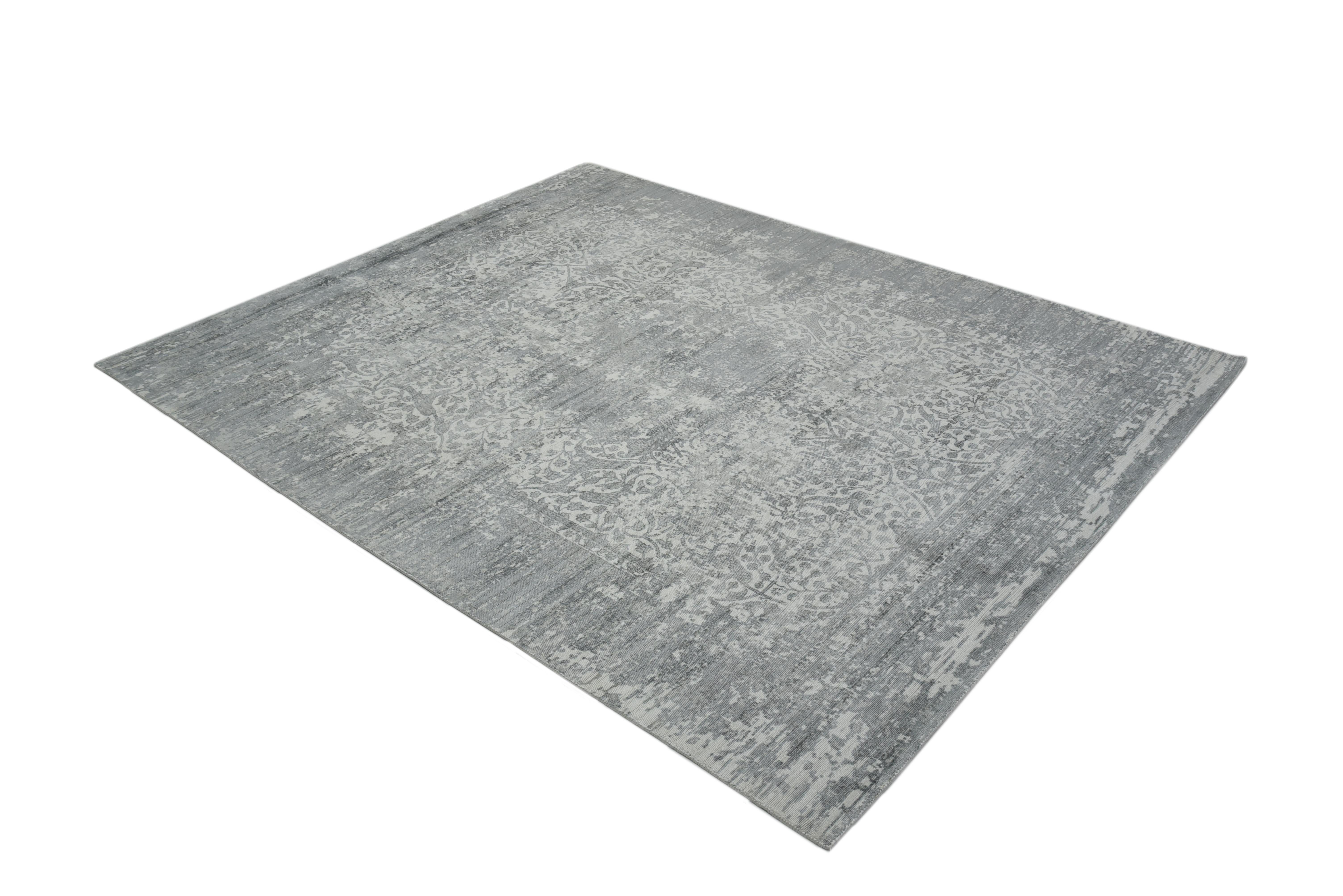 Solo Rugs Modern Floral Hand Loomed Gray Area Rug For Sale 1