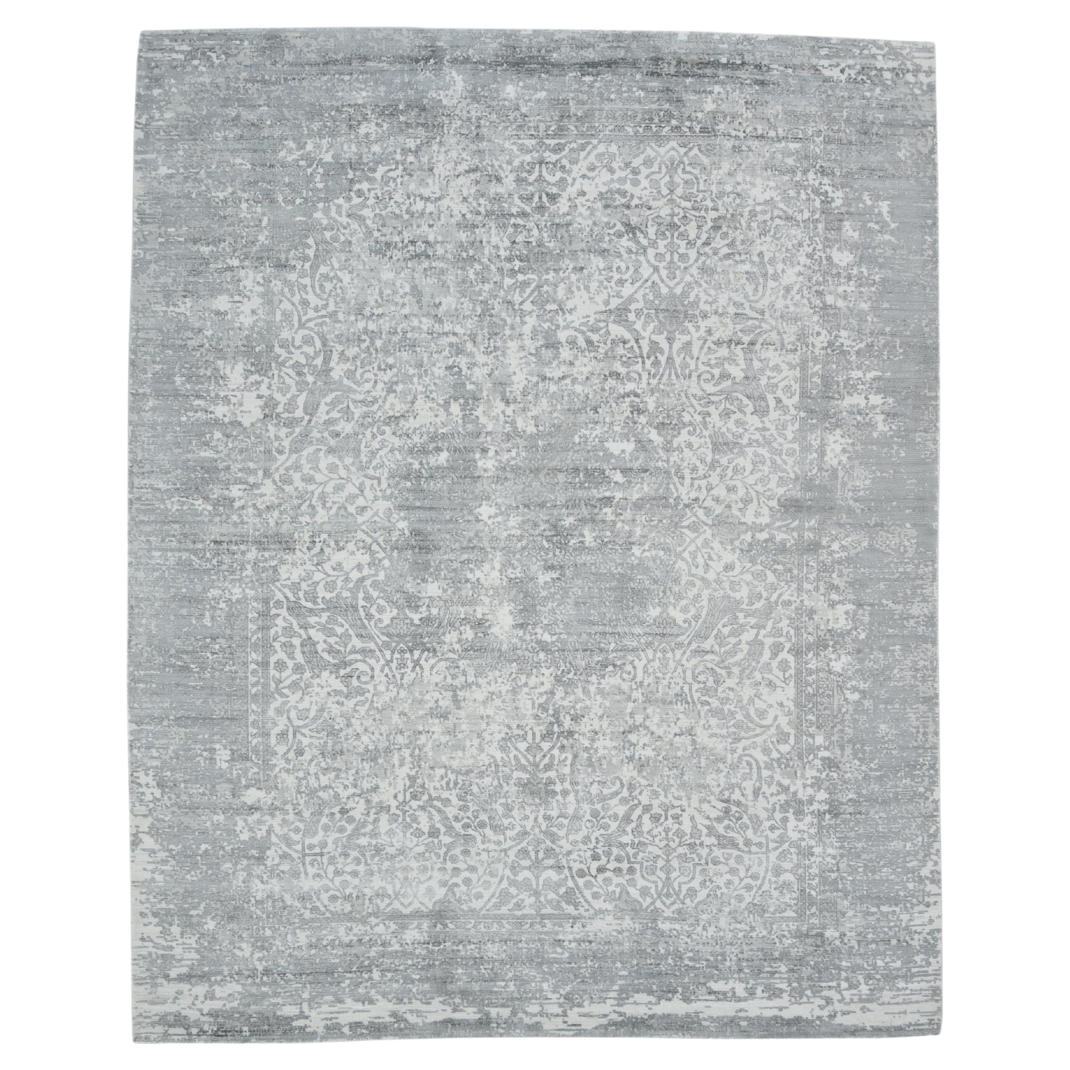 Tapis moderne à motifs floraux noués à la main gris 9 x 12