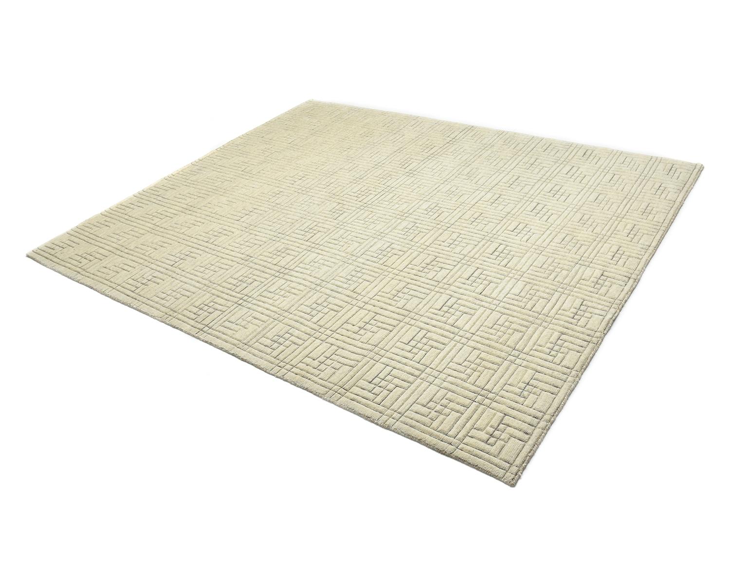 Moderner geometrischer handgeknüpfter Teppich in Beige, 8 x 10 im Angebot 1