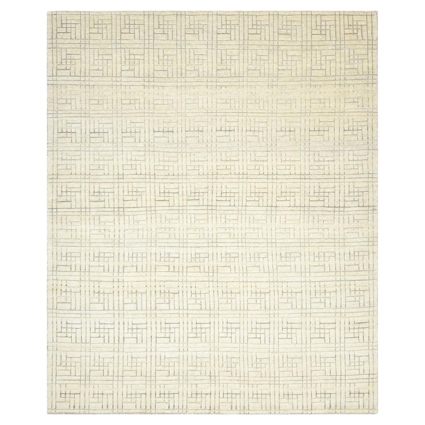 Moderner geometrischer handgeknüpfter Teppich in Beige, 8 x 10