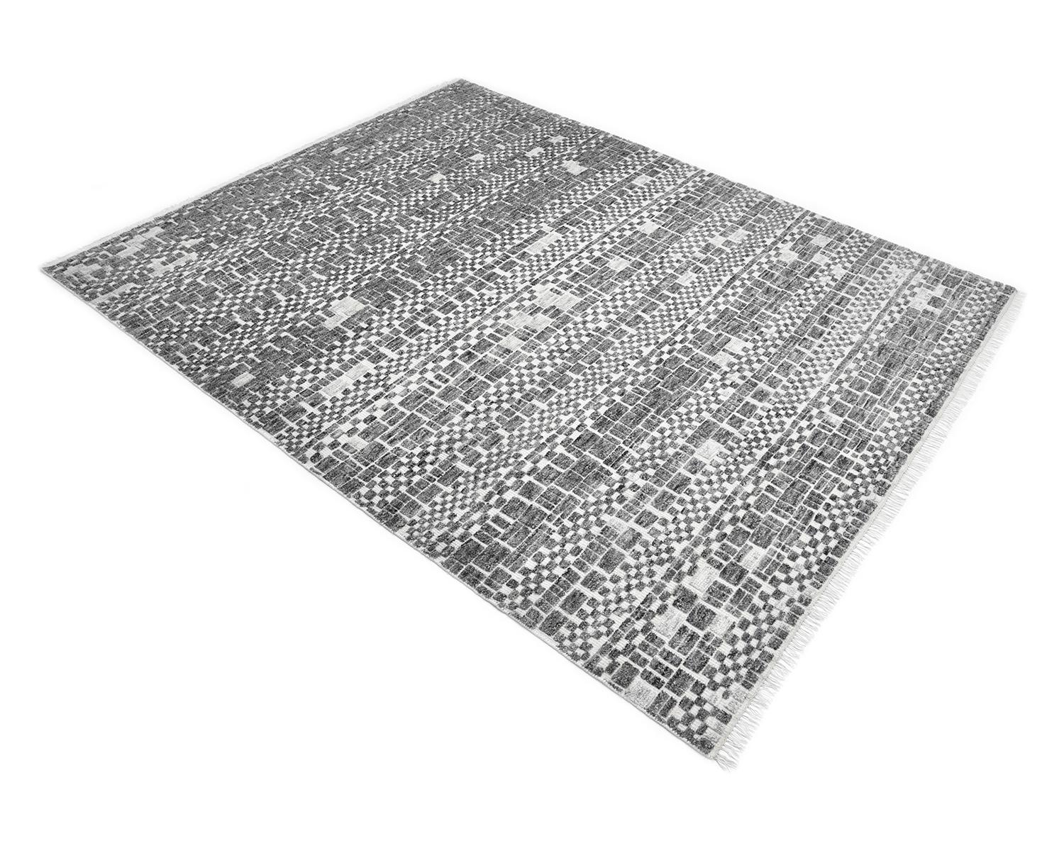 Solo Rugs Modern Geometric Hand-Knotted Gray Area Rug For Sale 1