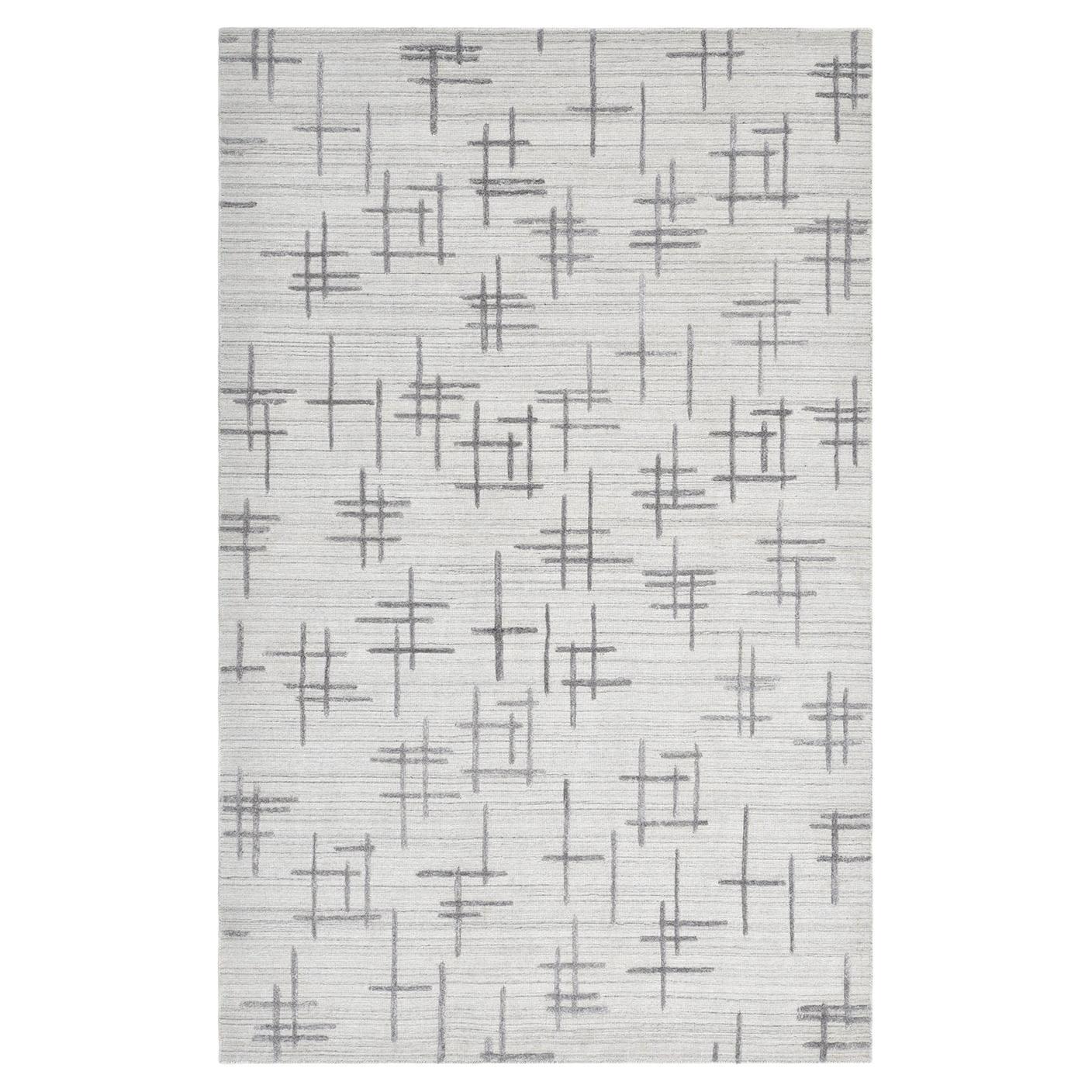 Moderner geometrischer handgewebter Teppich in Hellgrau, 5 x 8